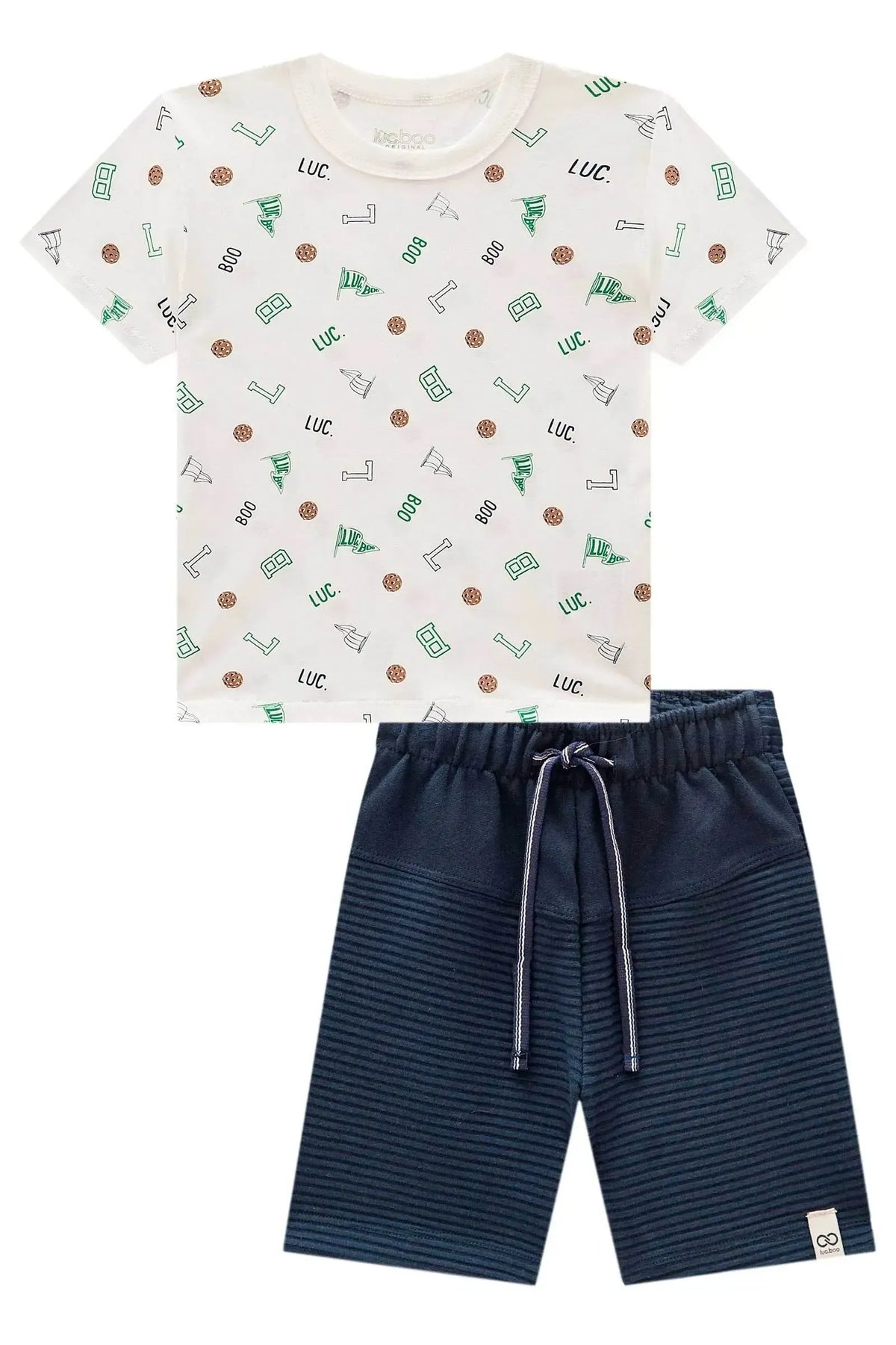Conjunto de Camiseta em Meia Malha e Bermuda em Moletom Relevo 97919 LucBoo Infantil Menino