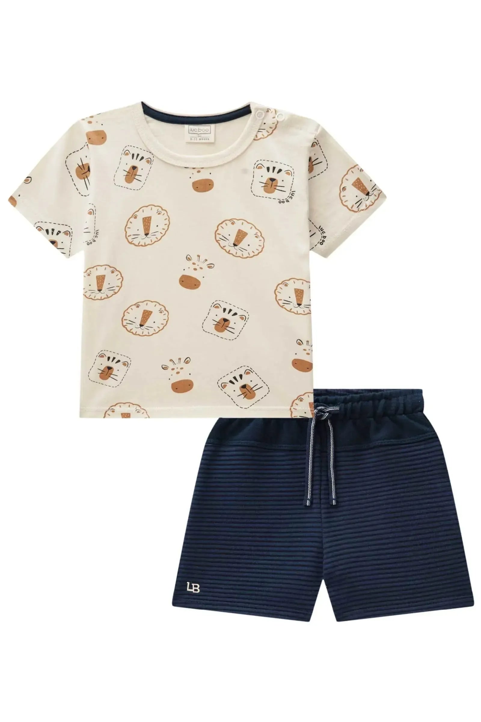 Conjunto de Camiseta em Meia Malha e Bermuda em Moletom Relevo sem Pelúcia 84760 LucBoo Bebê Menino