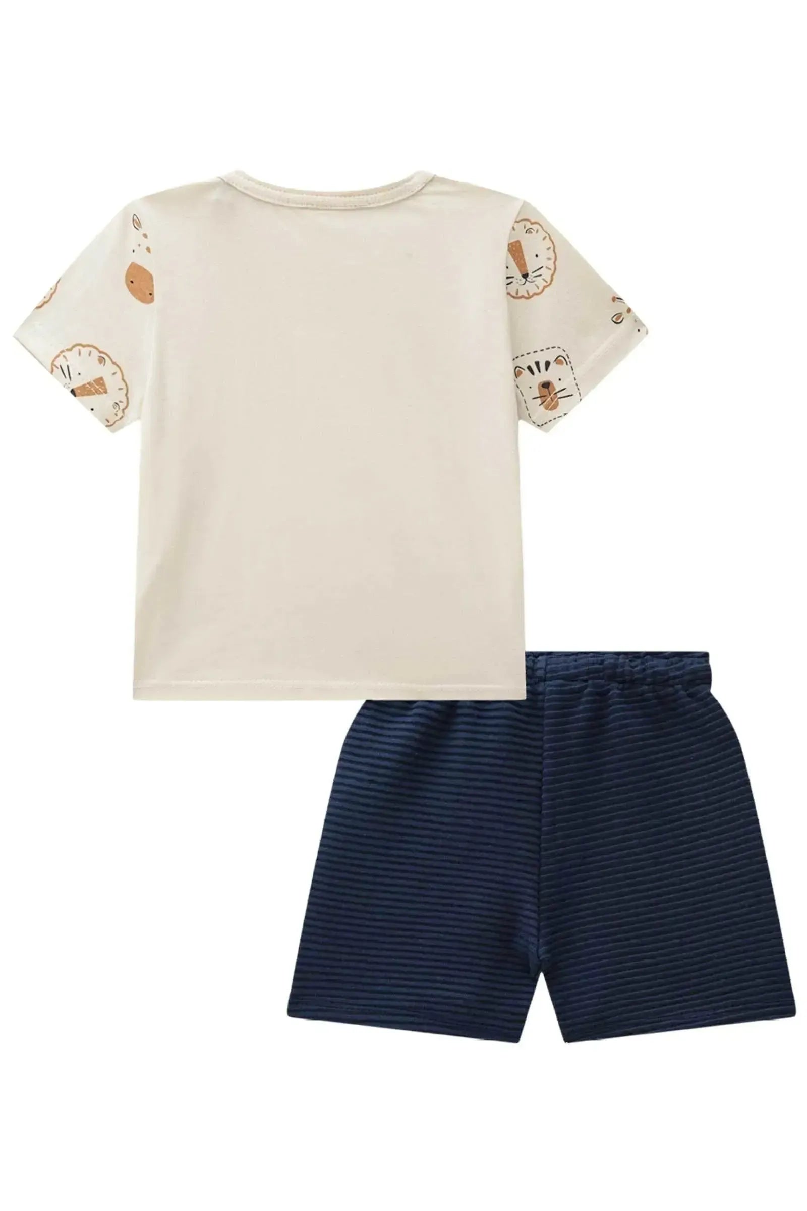 Conjunto de Camiseta em Meia Malha e Bermuda em Moletom Relevo sem Pelúcia 84760 LucBoo Bebê Menino