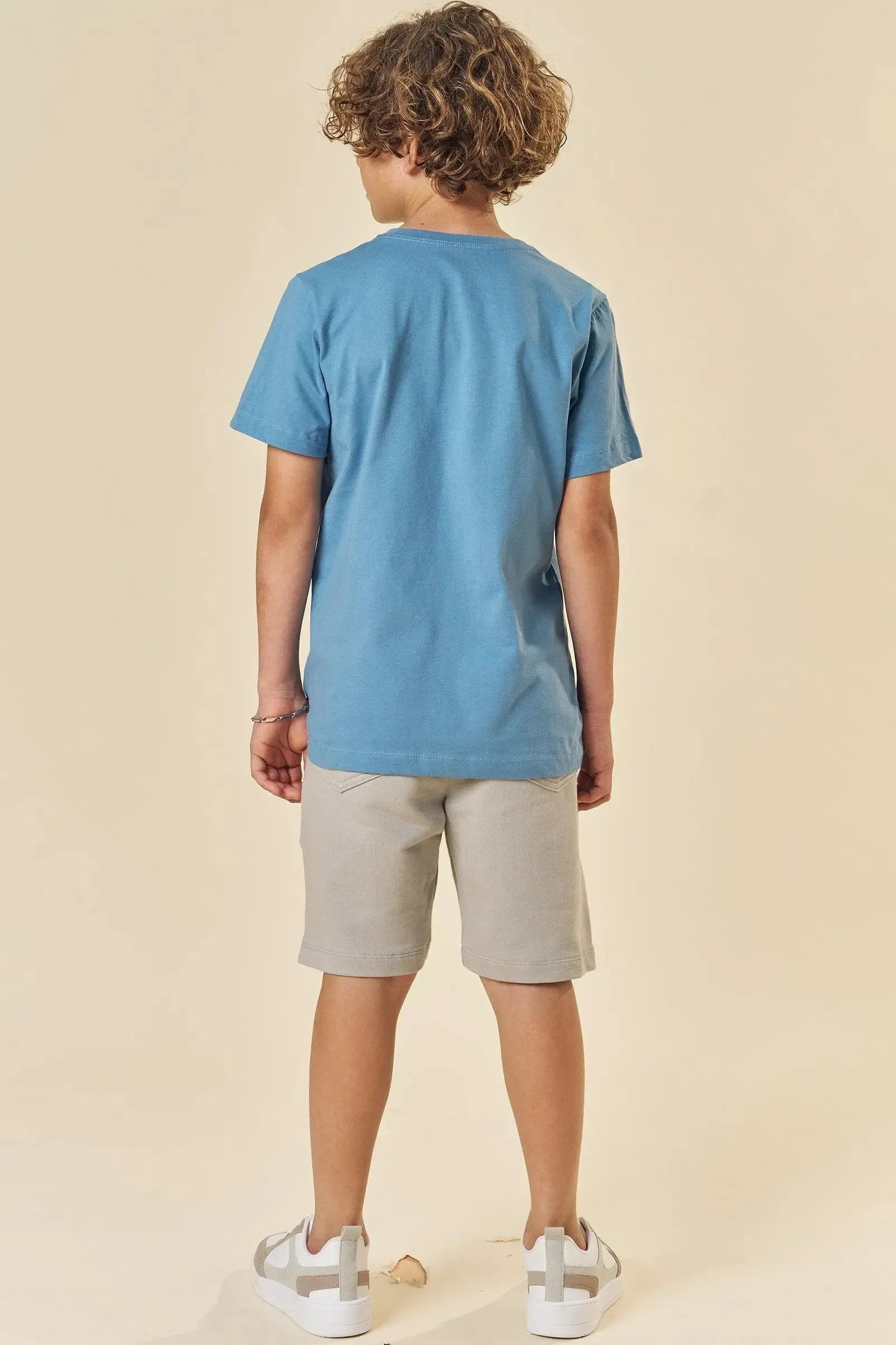 Conjunto de Camiseta em Meia Malha e Bermuda em Moletom sem Pelúcia 84067 Johnny Fox Teen Menino