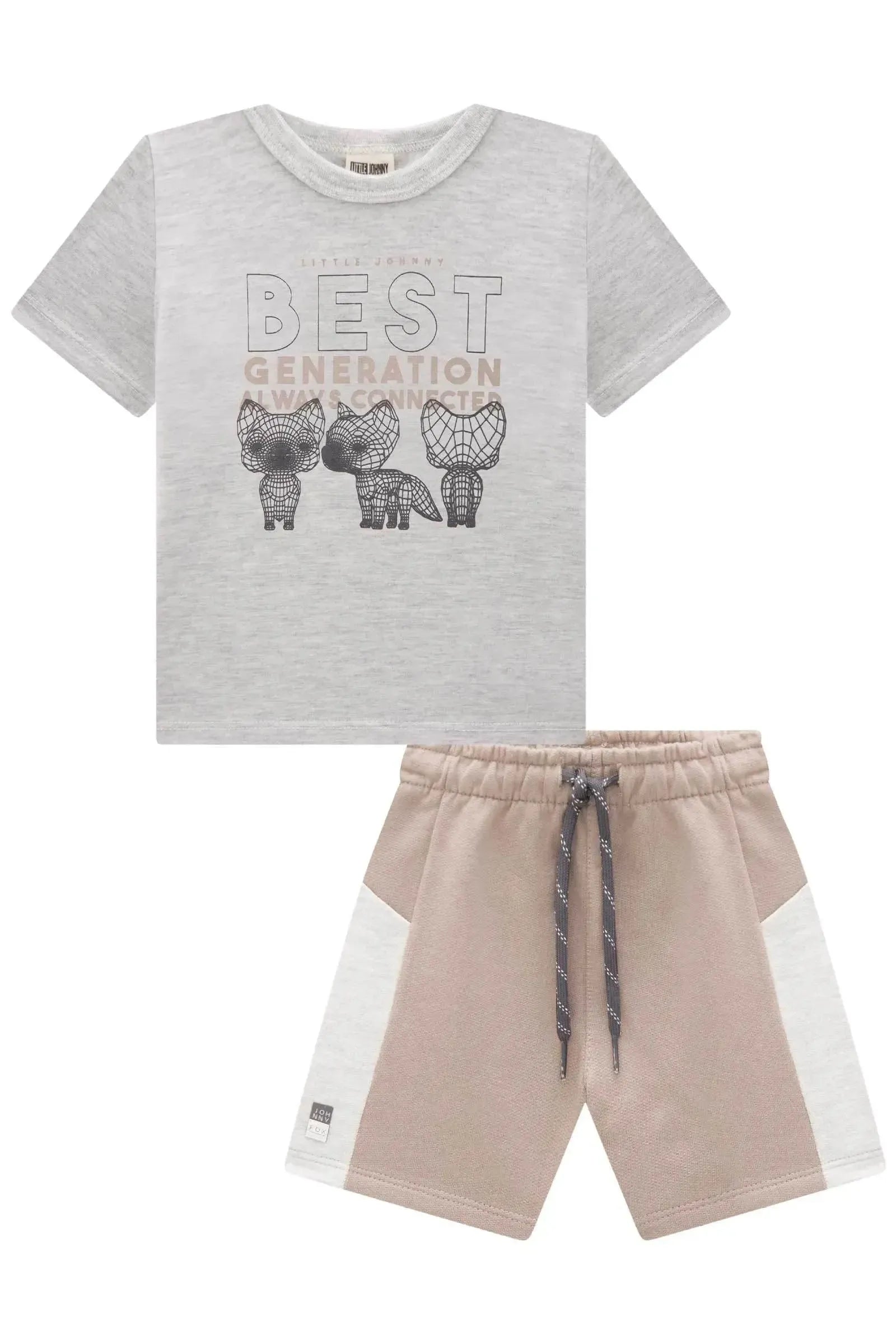 Conjunto de Camiseta em Meia Malha e Bermuda em Moletom sem Pelúcia 84681 Johnny Fox Bebê Menino