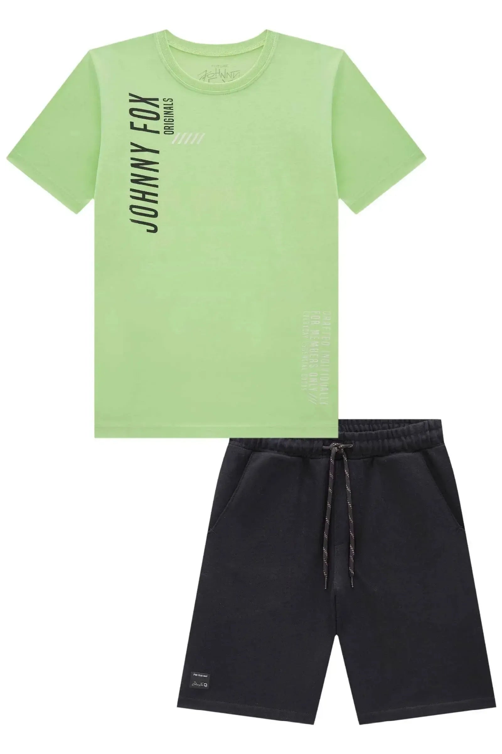 Conjunto de Camiseta em Meia Malha e Bermuda em Moletom sem Pelúcia 85073 Johnny Fox Teen Menino
