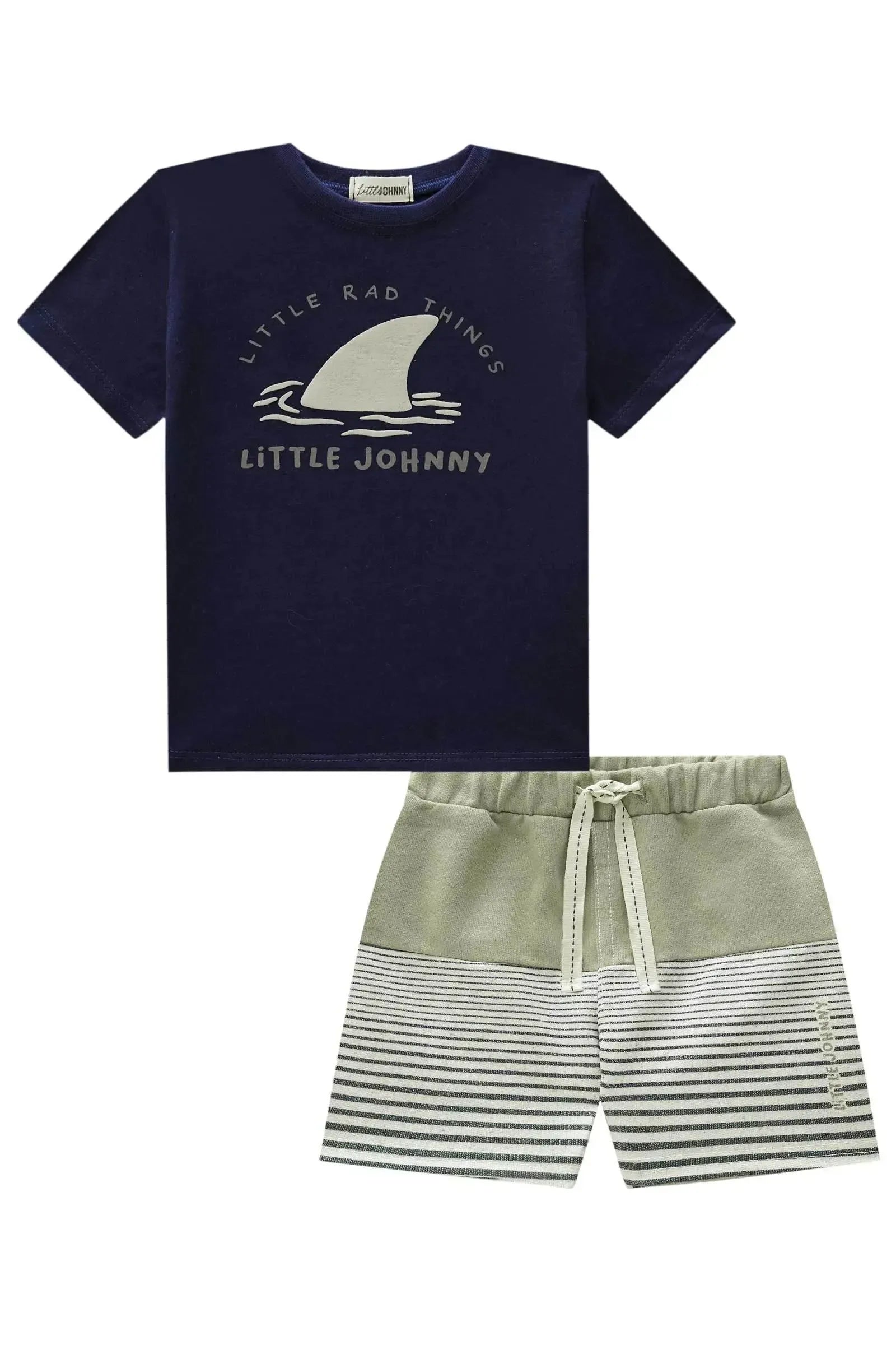 Conjunto de Camiseta em Meia Malha e Bermuda em Moletom sem Pelúcia 86332 Johnny Fox Bebê Menino