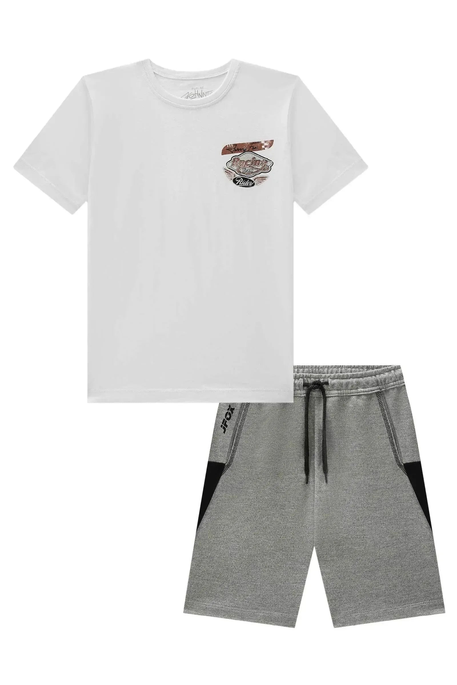 Conjunto de Camiseta em Meia Malha e Bermuda em Moletom sem Pelúcia 87589 Johnny Fox Teen Menino