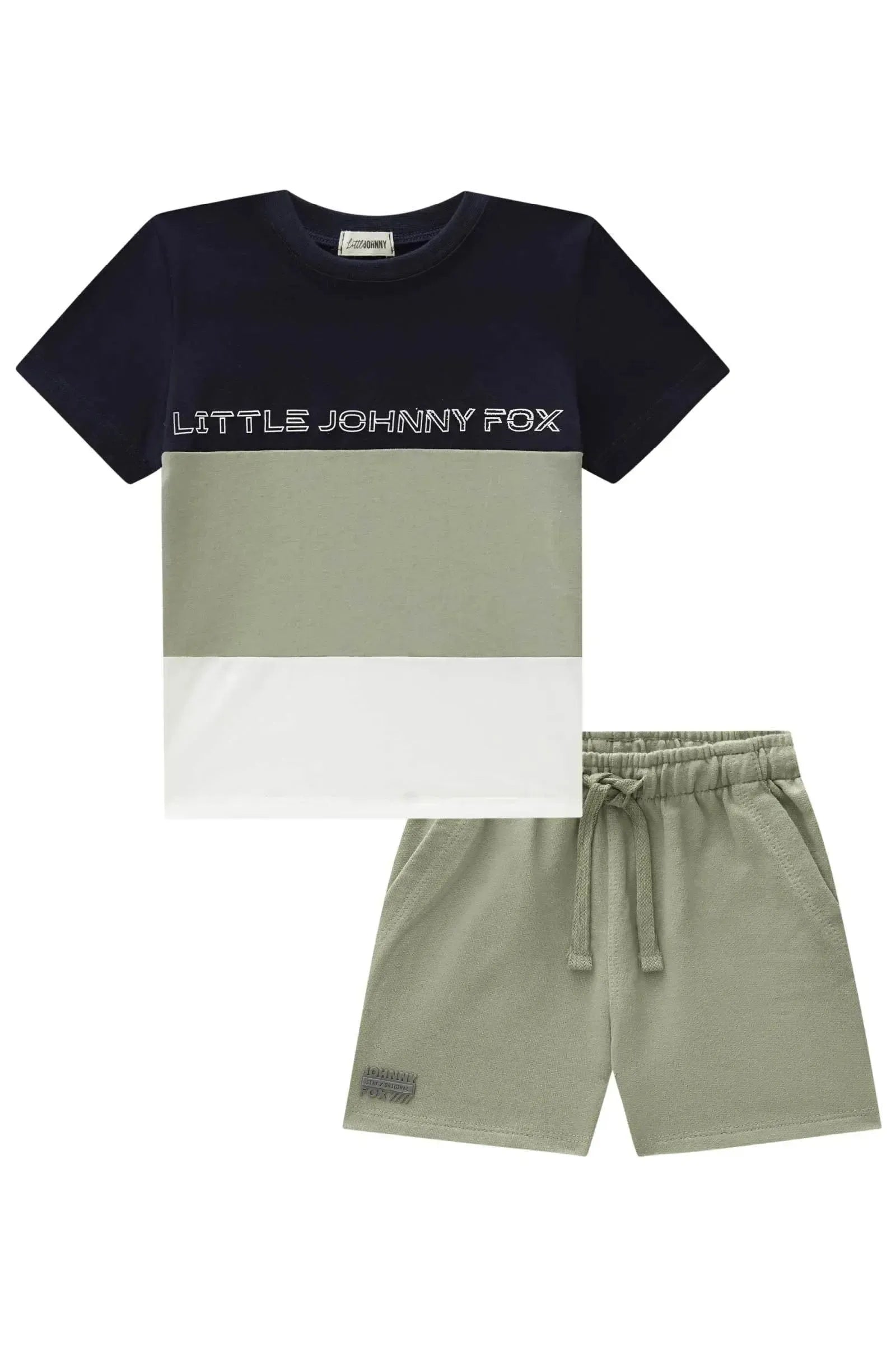Conjunto de Camiseta em Meia Malha e Bermuda em Moletom sem Pelucia 87716 Johnny Fox Bebê Menino