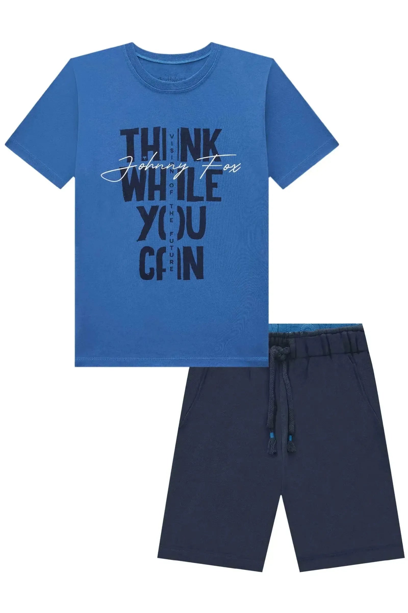 Conjunto de Camiseta em Meia Malha e Bermuda em Moletom sem Pelúcia 92985 Johnny Fox Teen Menino