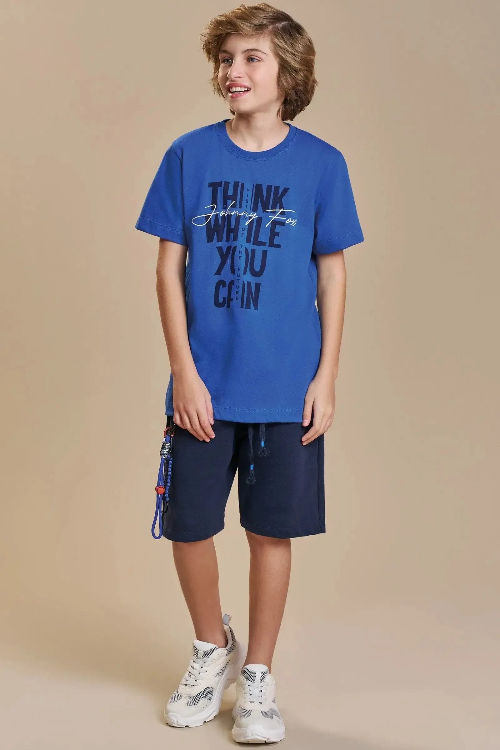 Conjunto de Camiseta em Meia Malha e Bermuda em Moletom sem Pelúcia 92985 Johnny Fox Teen Menino