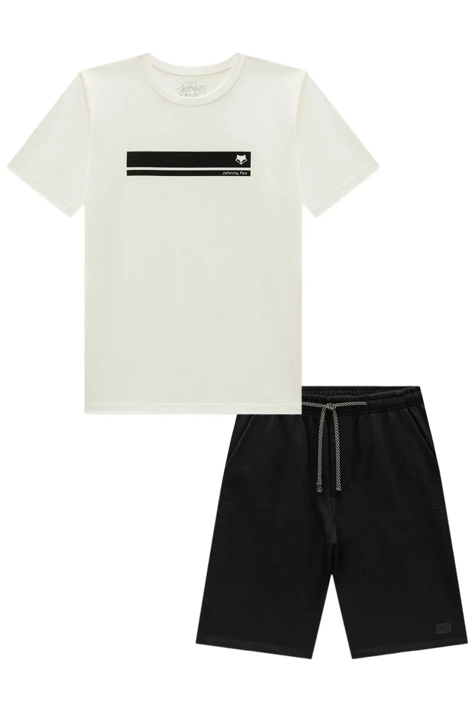 Conjunto de Camiseta em Meia Malha e Bermuda em Moletom sem Pelúcia 96840 Johnny Fox Teen Menino
