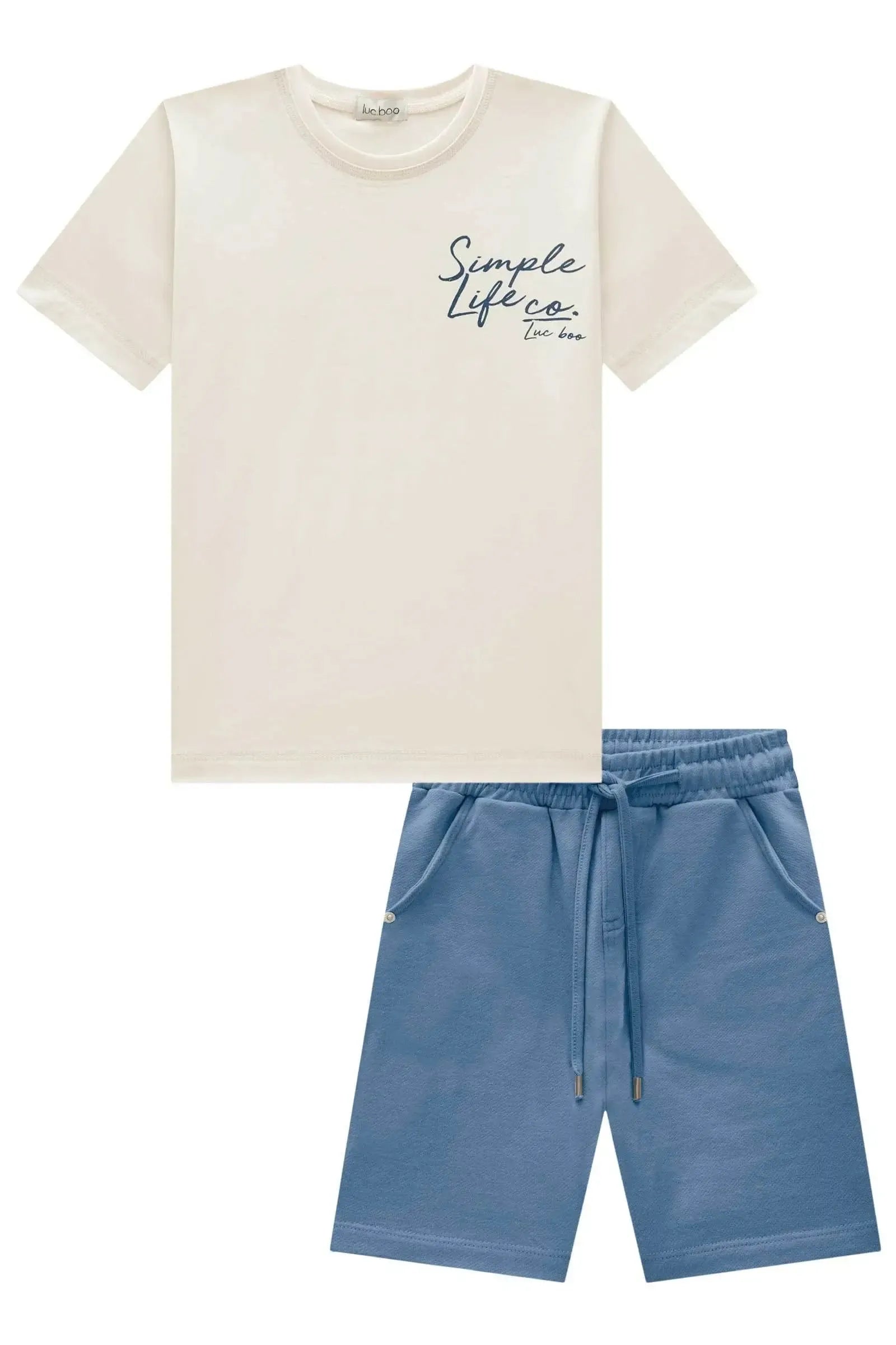 Conjunto de Camiseta em Meia Malha e Bermuda em Moletwill com Elastano 83151 LucBoo Infantil Menino