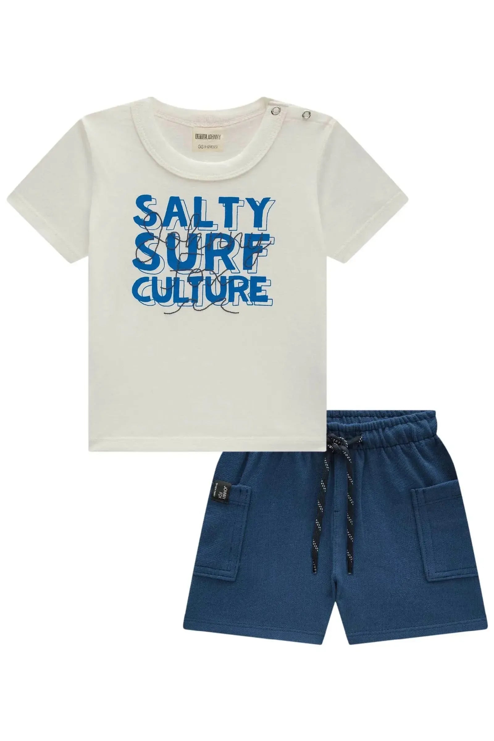Conjunto de Camiseta em Meia Malha e Bermuda em Moletwill com Elastano 84685 Johnny Fox Bebê Menino