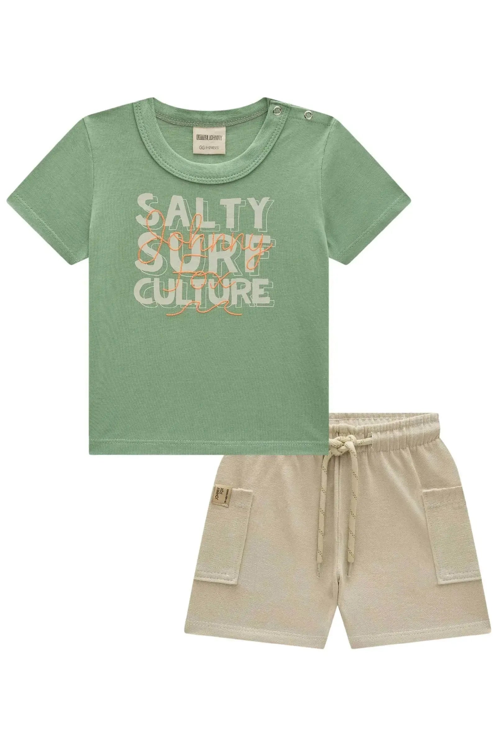 Conjunto de Camiseta em Meia Malha e Bermuda em Moletwill com Elastano 84685 Johnny Fox Bebê Menino