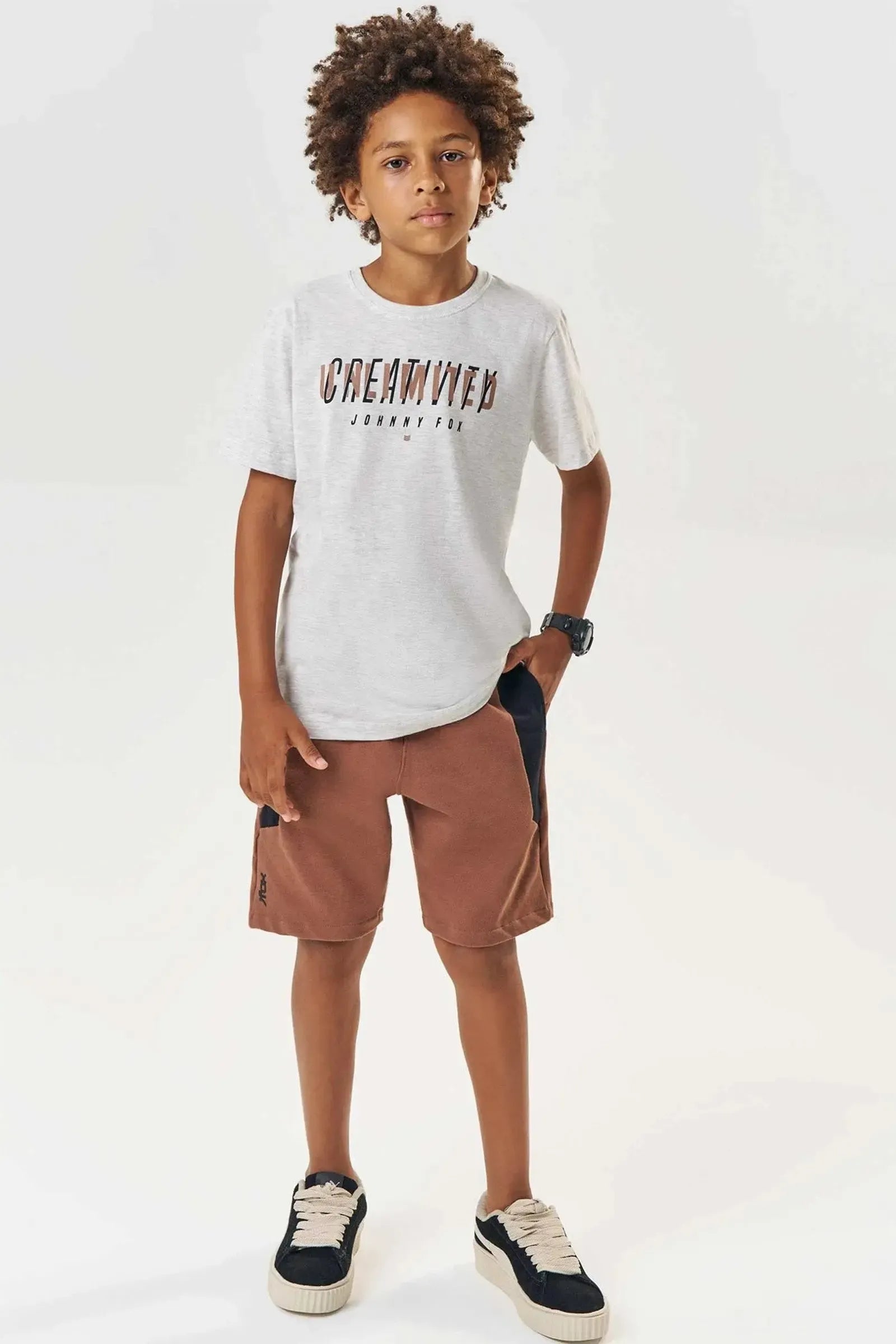 Conjunto de Camiseta em Meia Malha e Bermuda em Moletwill com Elastano 85067 Johnny Fox Teen Menino