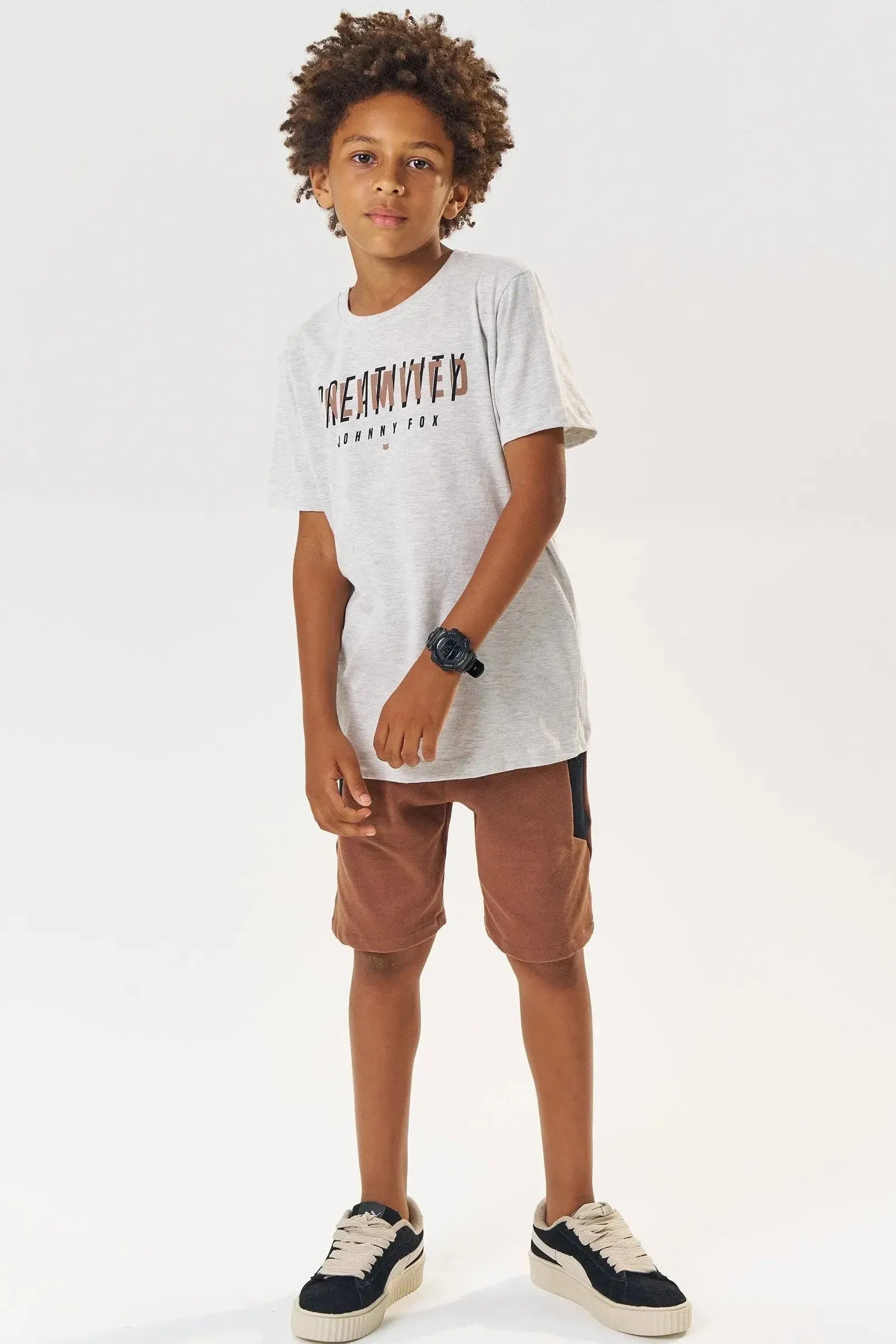 Conjunto de Camiseta em Meia Malha e Bermuda em Moletwill com Elastano 85067 Johnny Fox Teen Menino