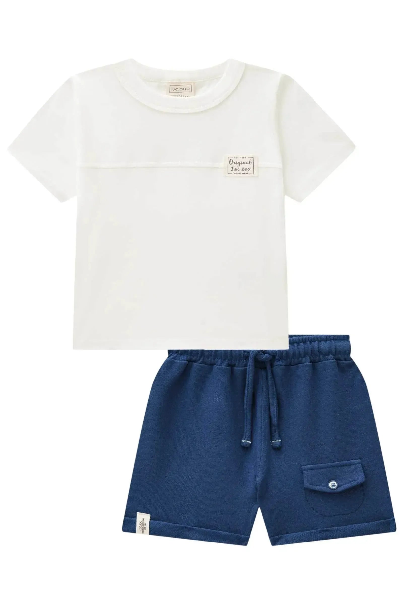 Conjunto de Camiseta em Meia Malha e Bermuda em Moletwill com Elastano 85192 LucBoo Bebê Menino