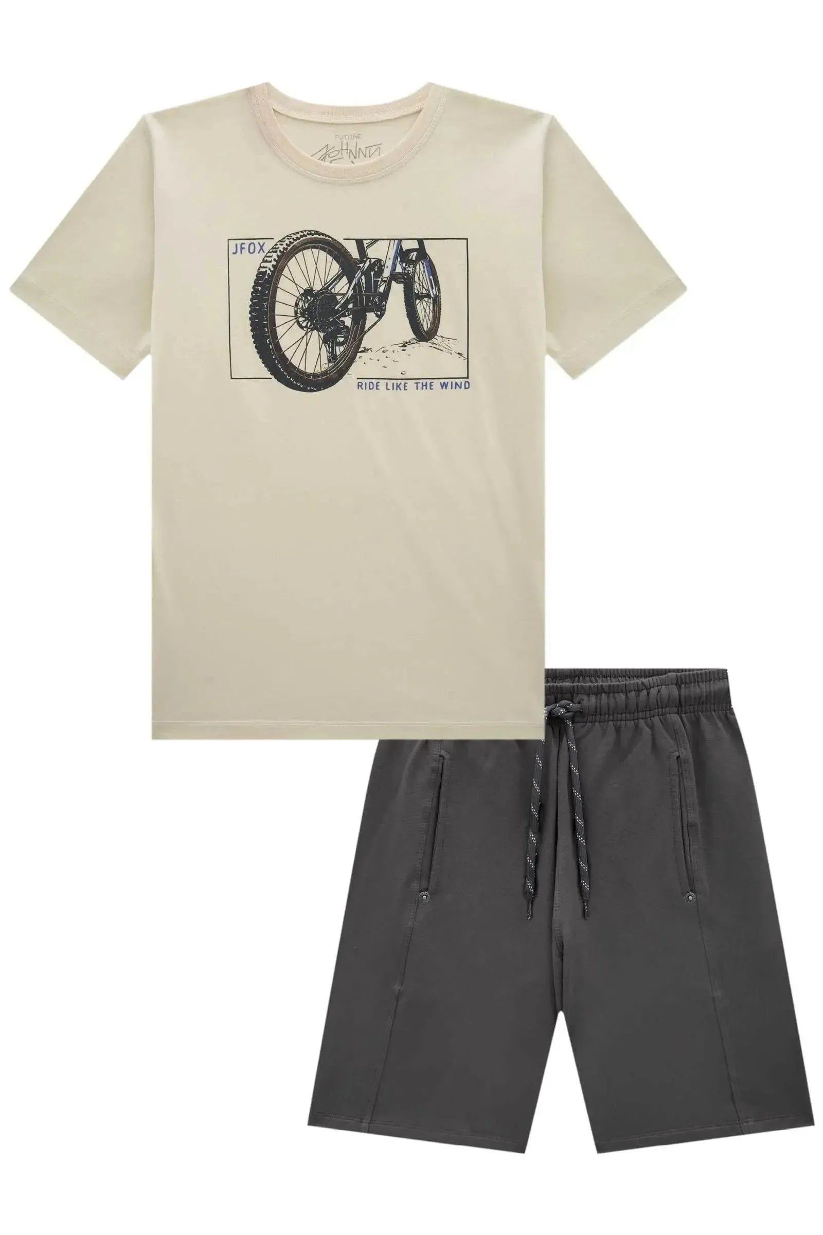 Conjunto de Camiseta em Meia Malha e Bermuda em Molevisco 85070 Johnny Fox Teen Menino