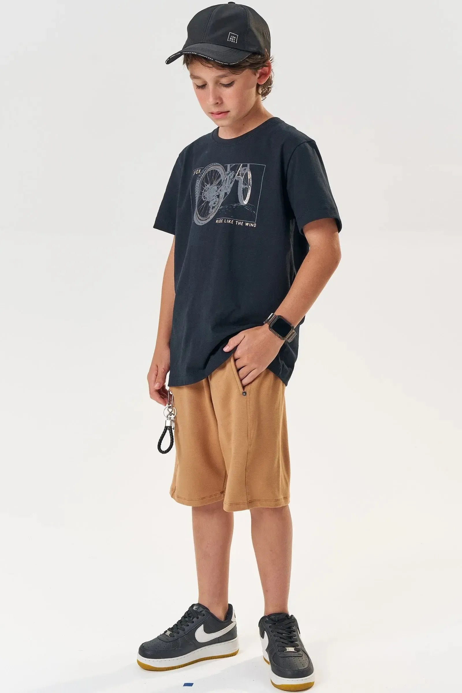 Conjunto de Camiseta em Meia Malha e Bermuda em Molevisco 85070 Johnny Fox Teen Menino