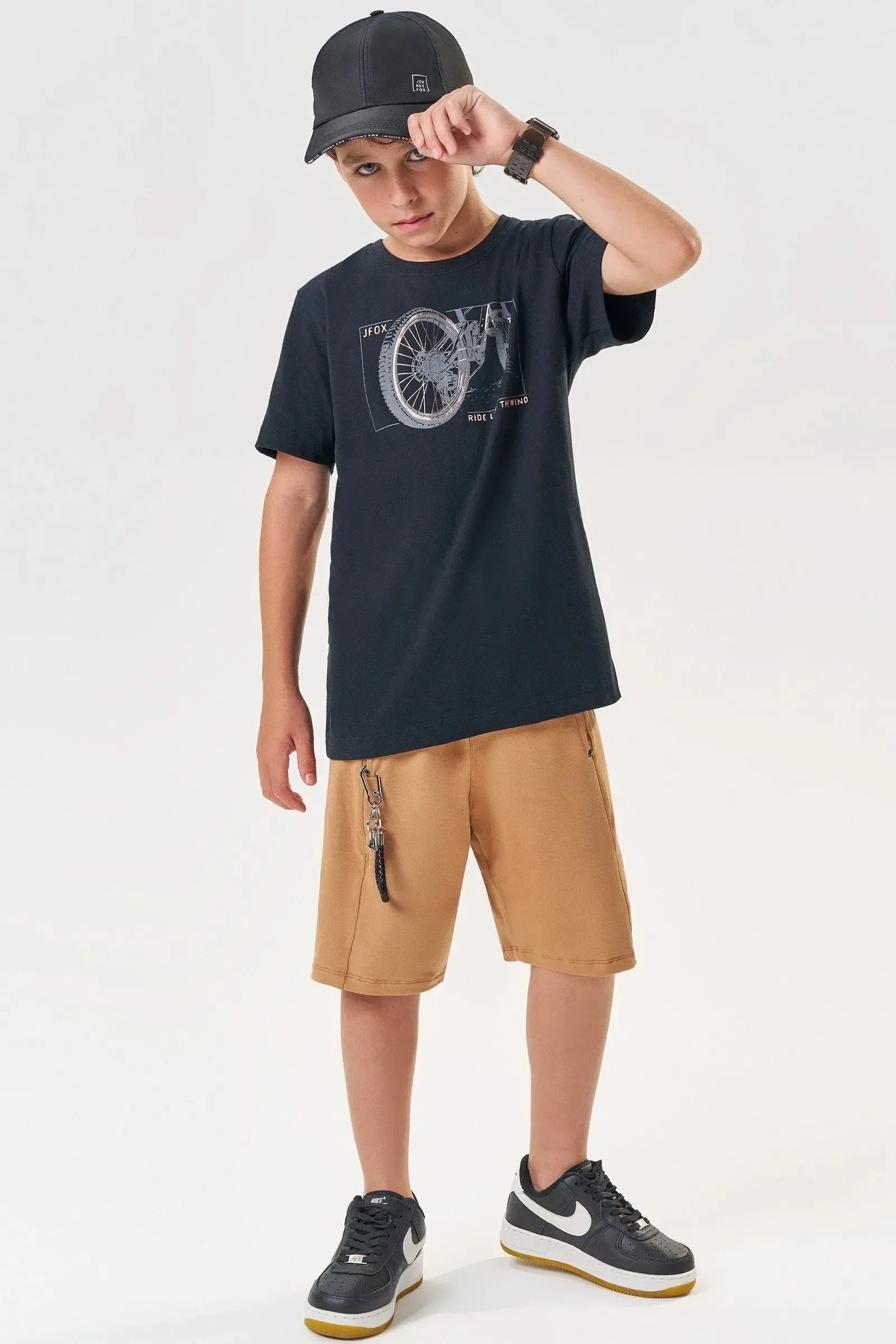 Conjunto de Camiseta em Meia Malha e Bermuda em Molevisco 85070 Johnny Fox Teen Menino