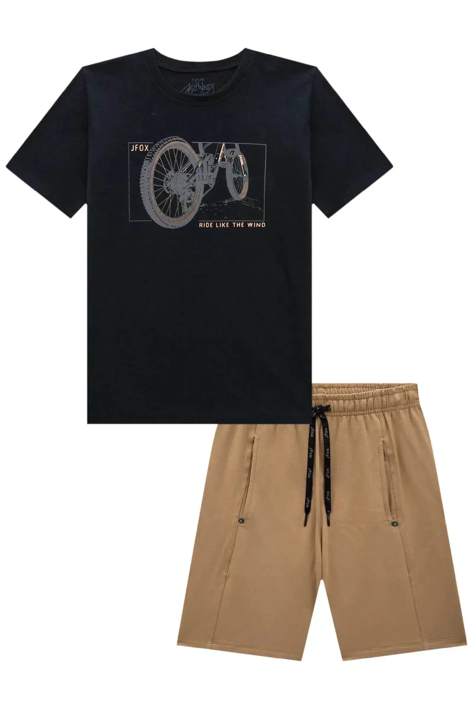 Conjunto de Camiseta em Meia Malha e Bermuda em Molevisco 85070 Johnny Fox Teen Menino