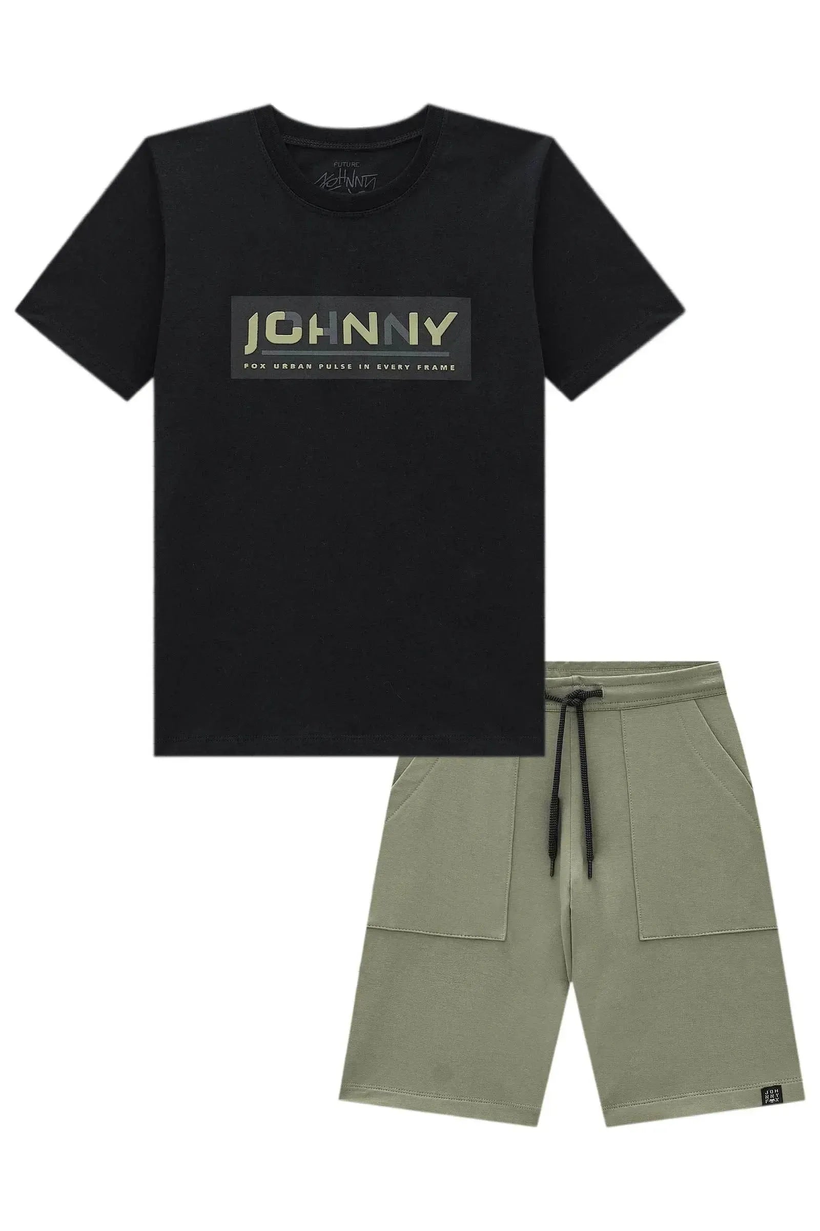 Conjunto de Camiseta em Meia Malha e Bermuda em Molevisco com Elastano 97976 Johnny Fox Teen Menino