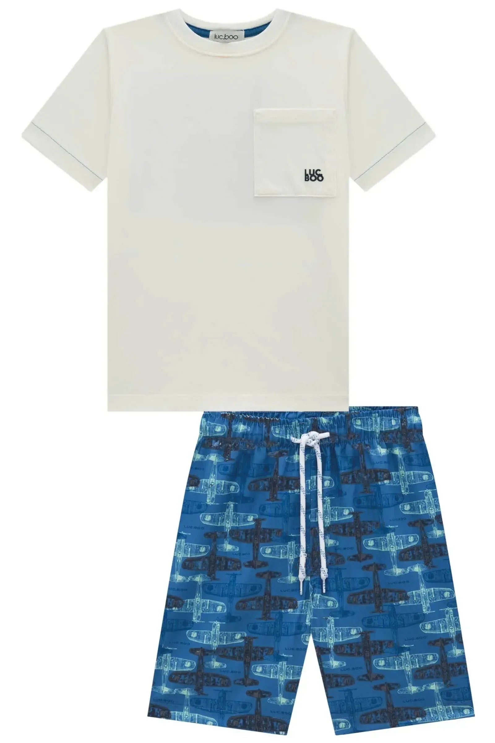 Conjunto de Camiseta em Meia Malha e Bermuda em Nylon Ergonomic com Elastano 94565 LucBoo Infantil Menino