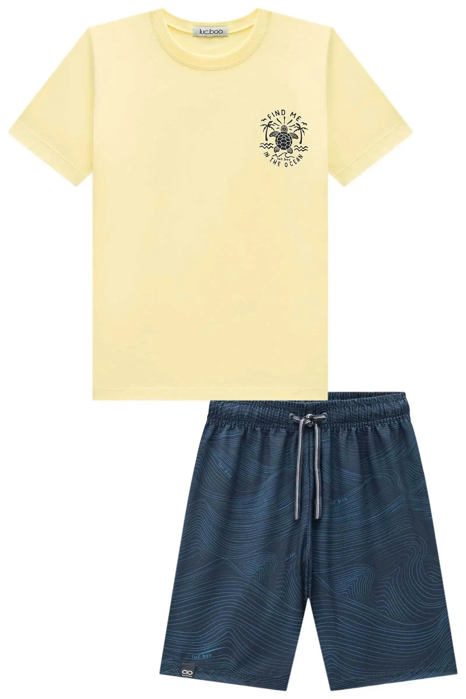Conjunto de Camiseta em Meia Malha e Bermuda em Nylon Ergonomic com Elastano 97860 LucBoo Infantil Menino