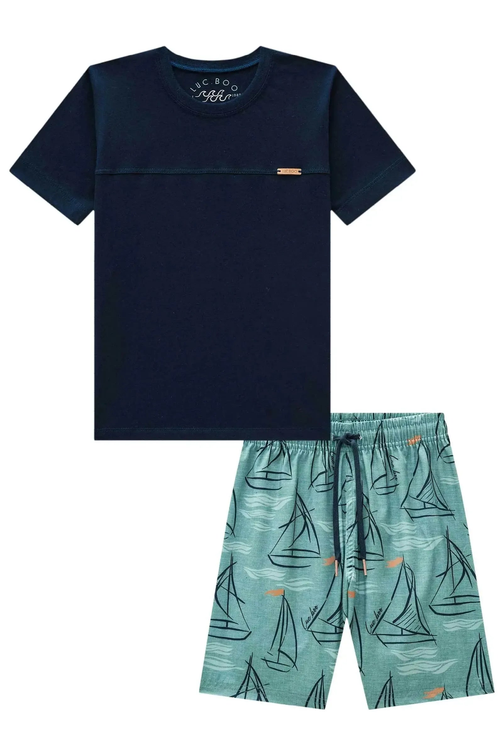 Conjunto de Camiseta em Meia Malha e Bermuda em Nylon Ergonomic com Elastano 82890 LucBoo Infantil Menino