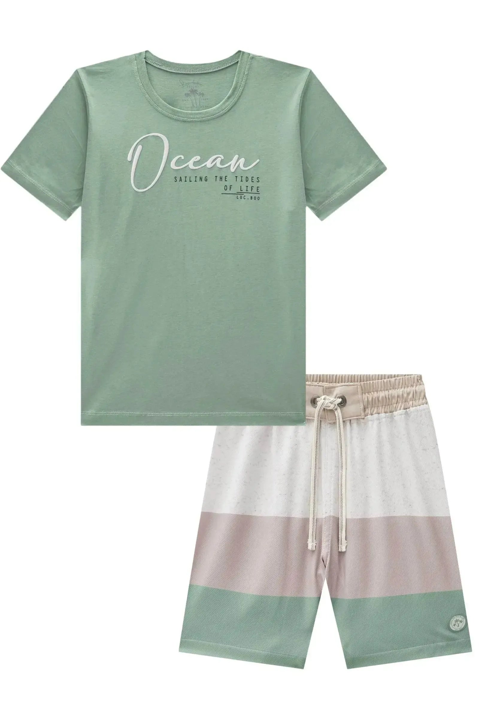 Conjunto de Camiseta em Meia Malha e Bermuda em Nylon Ergonomic com Elastano 83161 LucBoo Infantil Menino
