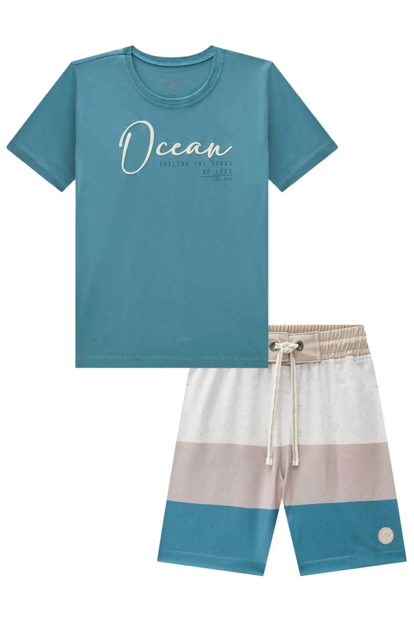 Conjunto de Camiseta em Meia Malha e Bermuda em Nylon Ergonomic com Elastano 83161 LucBoo Infantil Menino