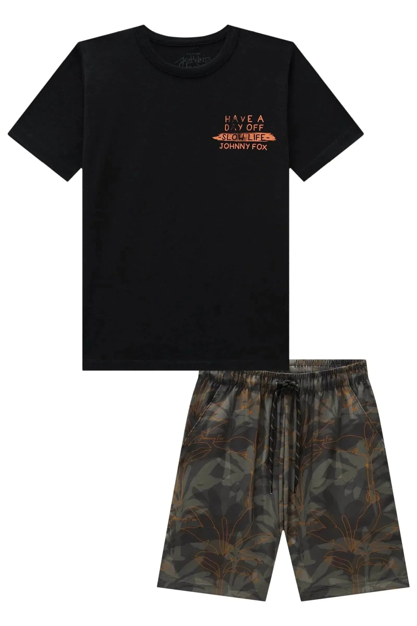Conjunto de Camiseta em Meia Malha e Bermuda em Nylon Ergonomic com Elastano 83809 Johnny Fox Teen Menino