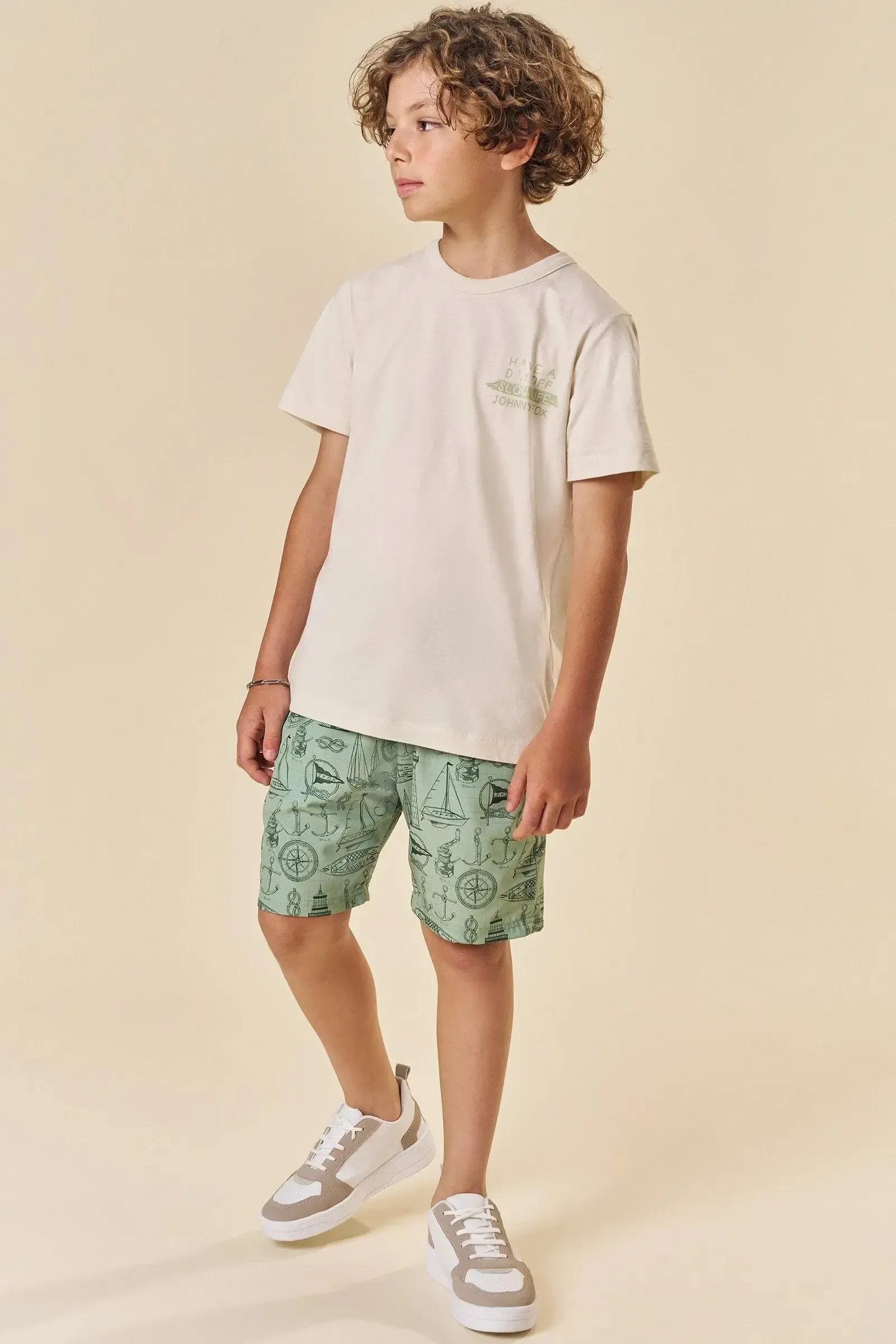 Conjunto de Camiseta em Meia Malha e Bermuda em Nylon Ergonomic com Elastano 83809 Johnny Fox Teen Menino