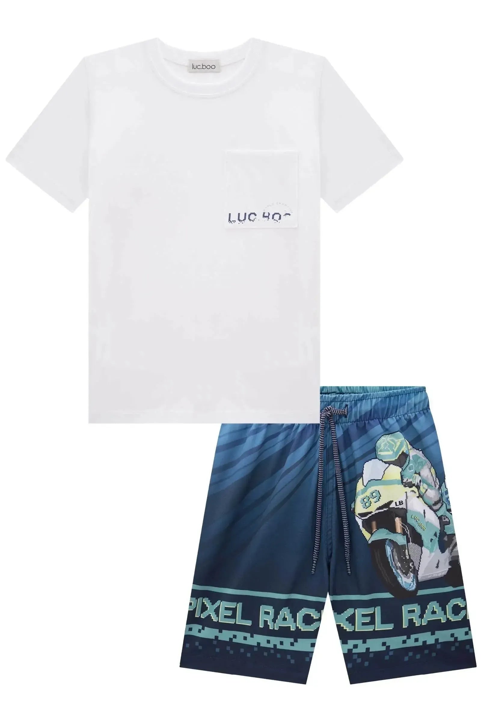 Conjunto de Camiseta em Meia Malha e Bermuda em Nylon Ergonomic com Elastano 84510 LucBoo Infantil Menino