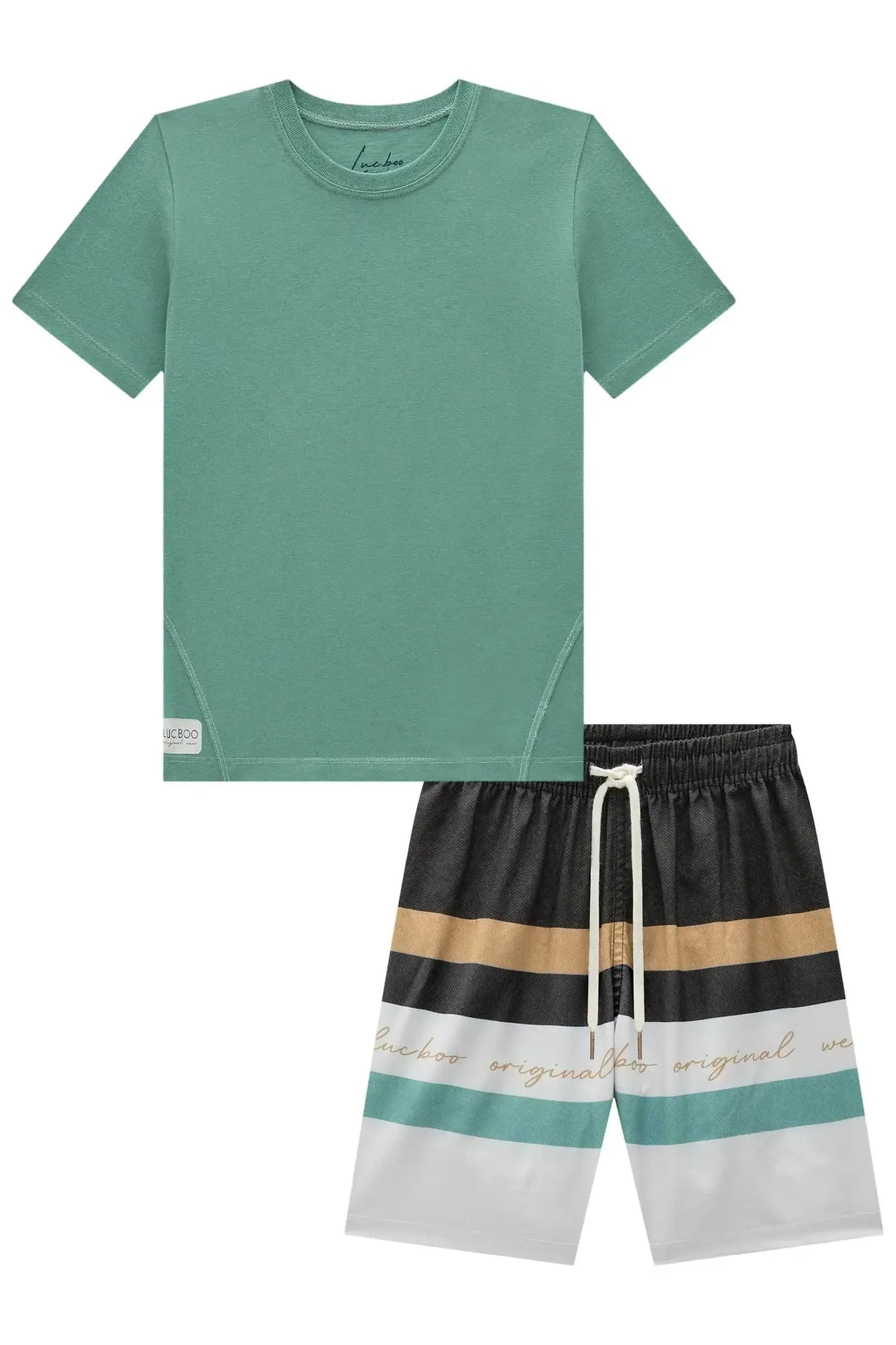 Conjunto de Camiseta em Meia Malha e Bermuda em Nylon Ergonomic com Elastano 84776 LucBoo Infantil Menino
