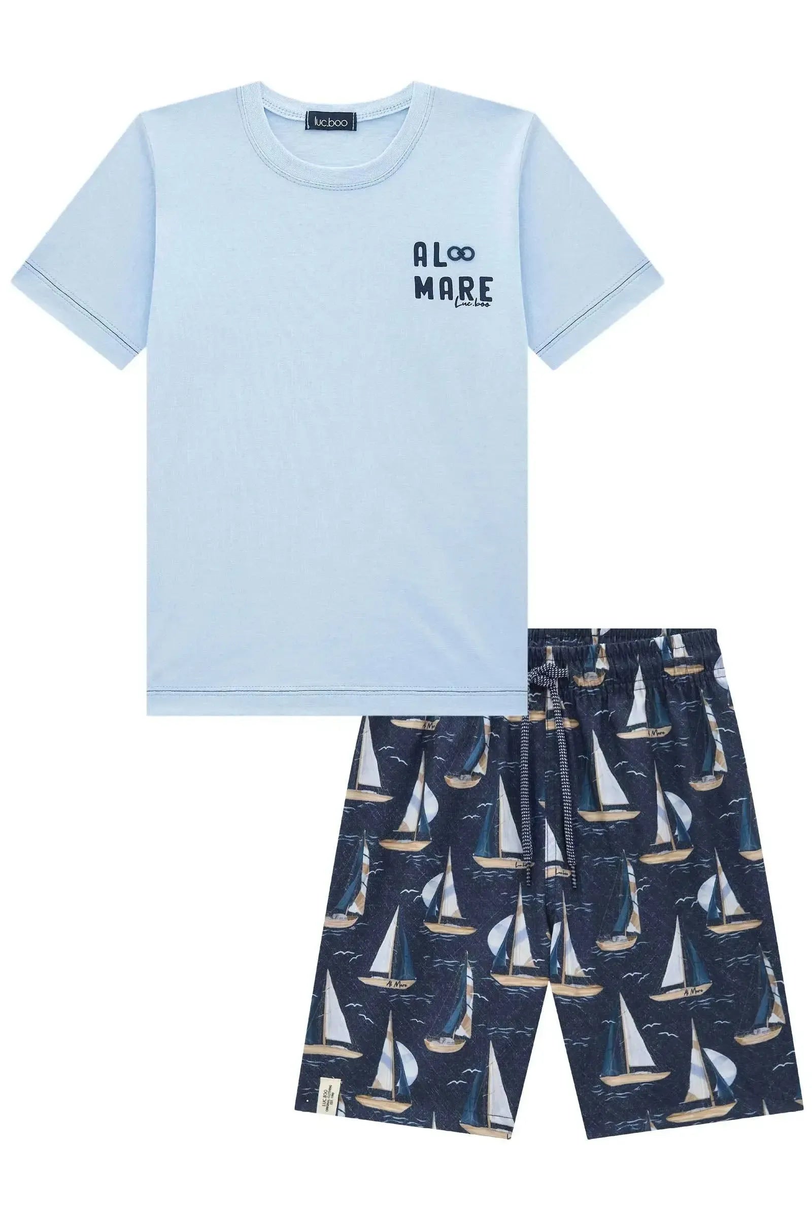 Conjunto de Camiseta em Meia Malha e Bermuda em Nylon Ergonômic com Elastano 95390 LucBoo Infantil Menino