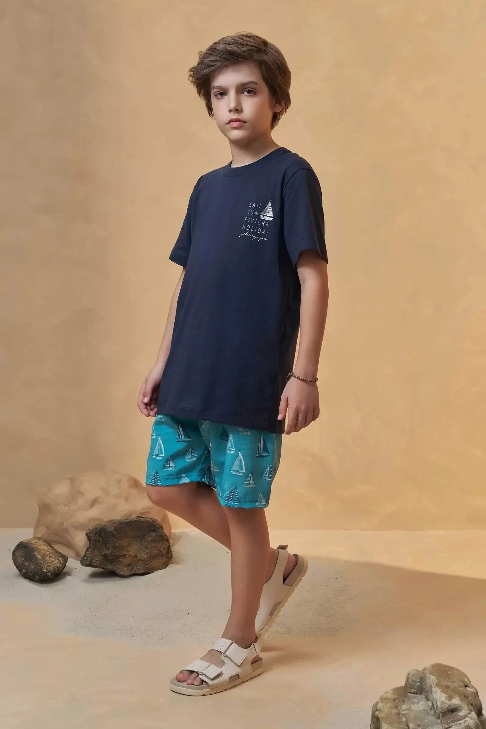 Conjunto de Camiseta em Meia Malha e Bermuda em Nylon Ergonomic com Elastano 96703 Johnny Fox Teen Menino