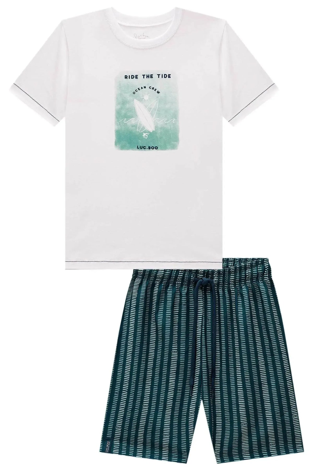 Conjunto de Camiseta em Meia Malha e Bermuda em Nylon Ergonomic com Elastano 99010 LucBoo Infantil Menino