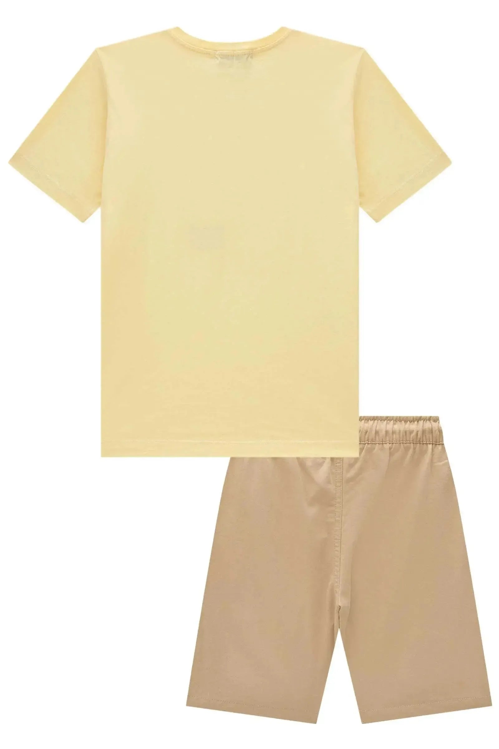 Conjunto de Camiseta em Meia Malha e Bermuda em Sarja Girassol com Elastano 97186 LucBoo Infantil Menino