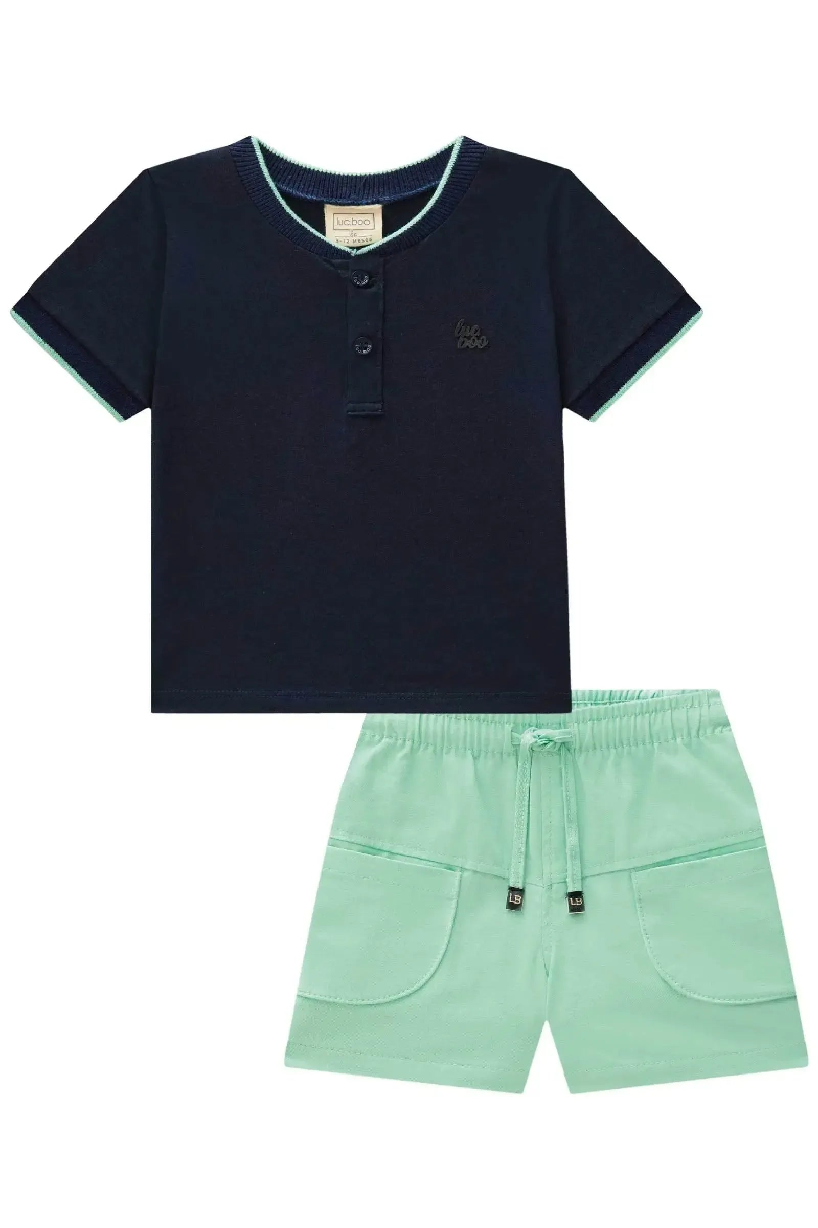 Conjunto de Camiseta em Meia Malha e Bermuda em Sarja Girassol com Elastano 87629 LucBoo Bebê Menino