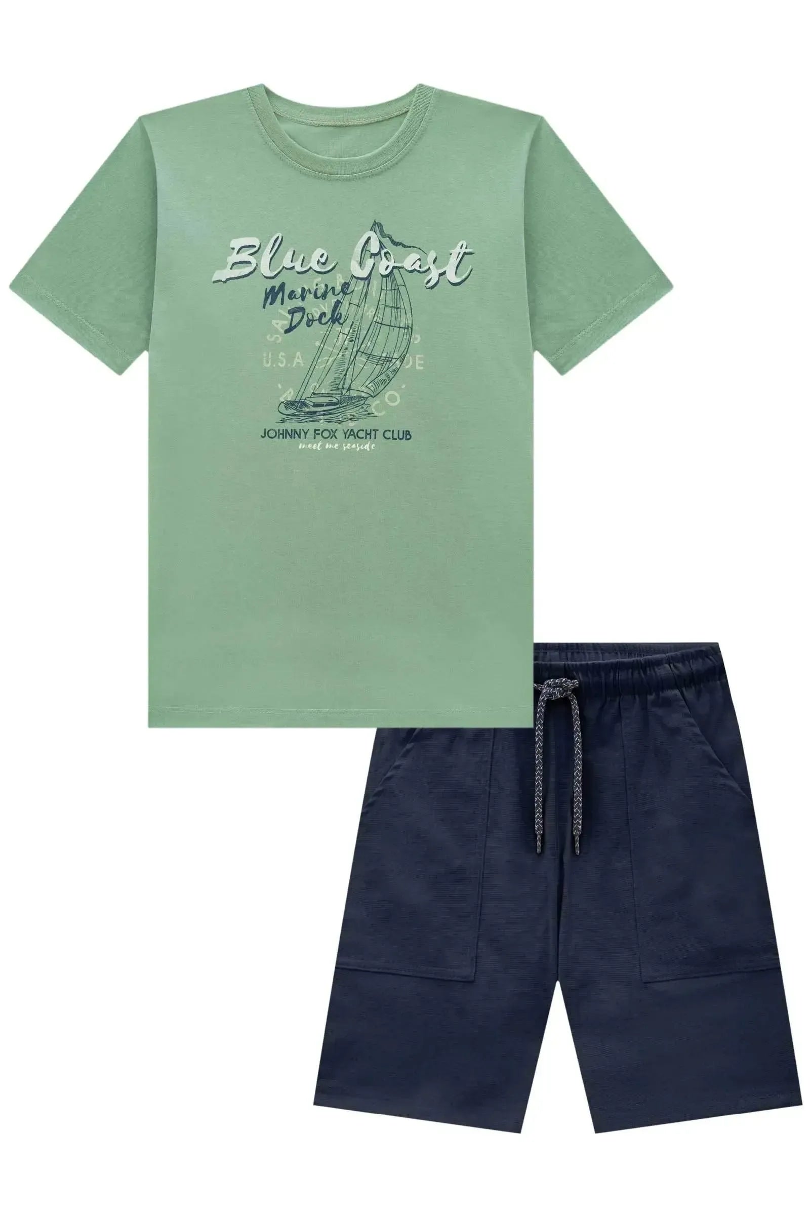 Conjunto de Camiseta em Meia Malha e Bermuda em Sarja Girassol com Elastano 93327 Johnny Fox Teen Menino