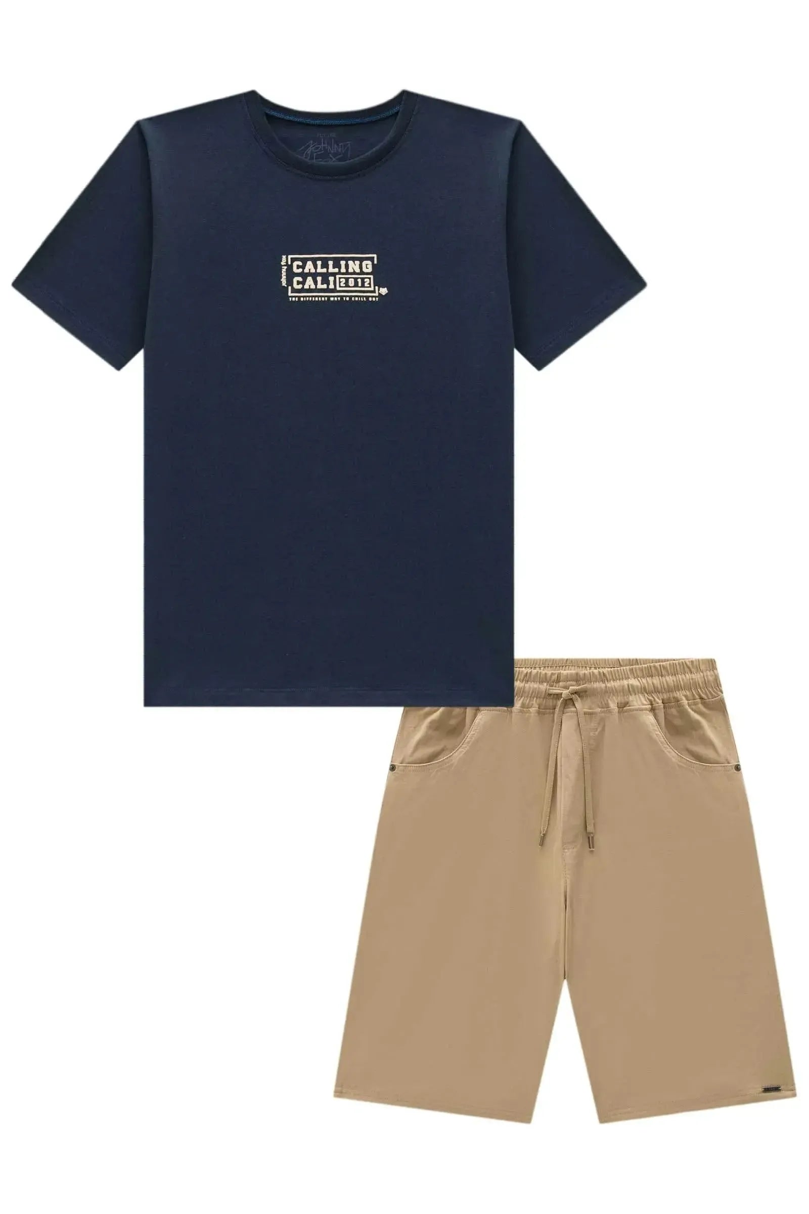 Conjunto de Camiseta em Meia Malha e Bermuda em Sarja Girassol com Elastano 96857 Johnny Fox Teen Menino