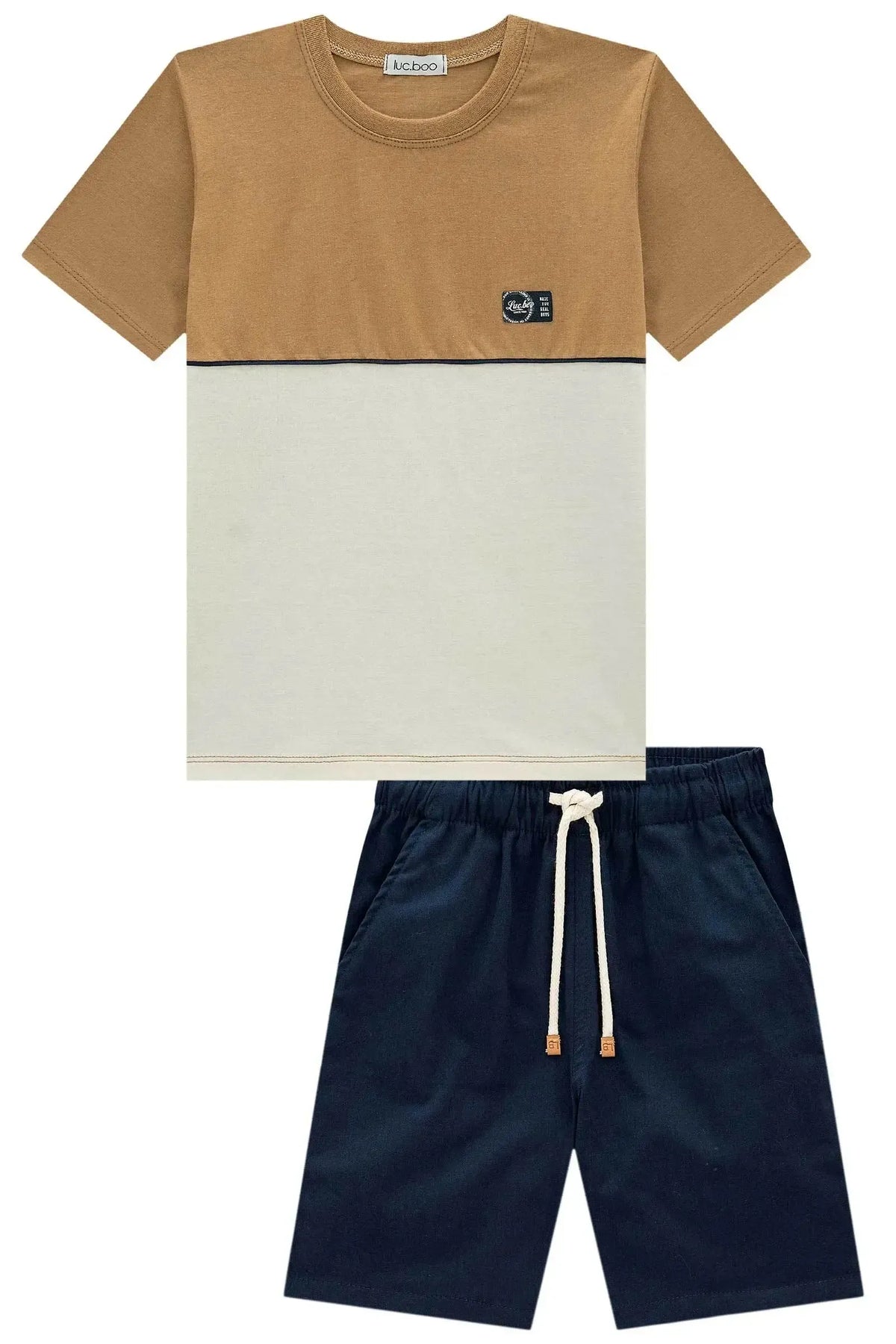 Conjunto de Camiseta em Meia Malha e Bermuda em Sarja Girassol com Elastano 97913 LucBoo Infantil Menino