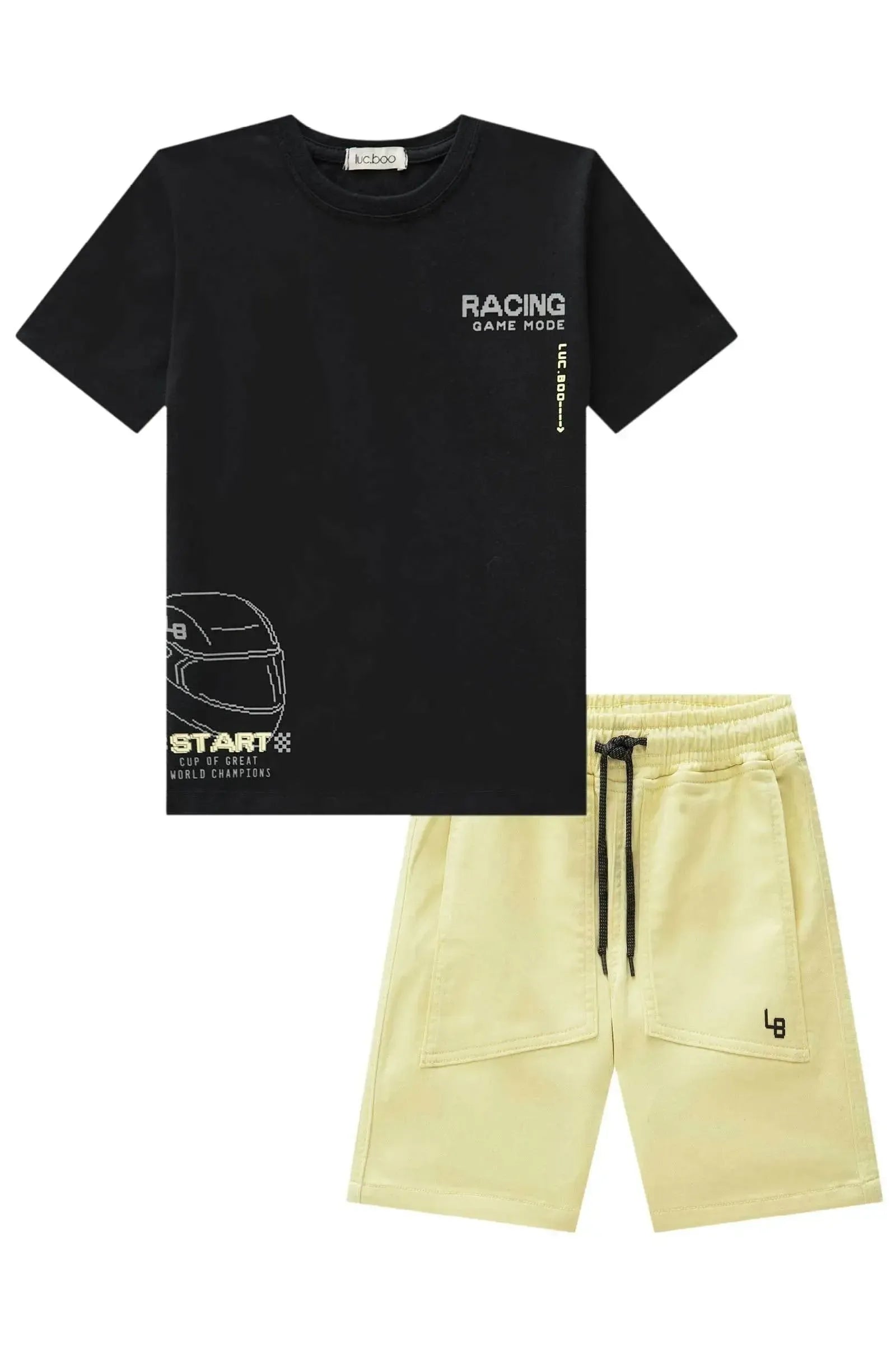 Conjunto de Camiseta em Meia Malha e Bermuda em Sarja Soft com Elastano 84517 LucBoo Infantil Menino