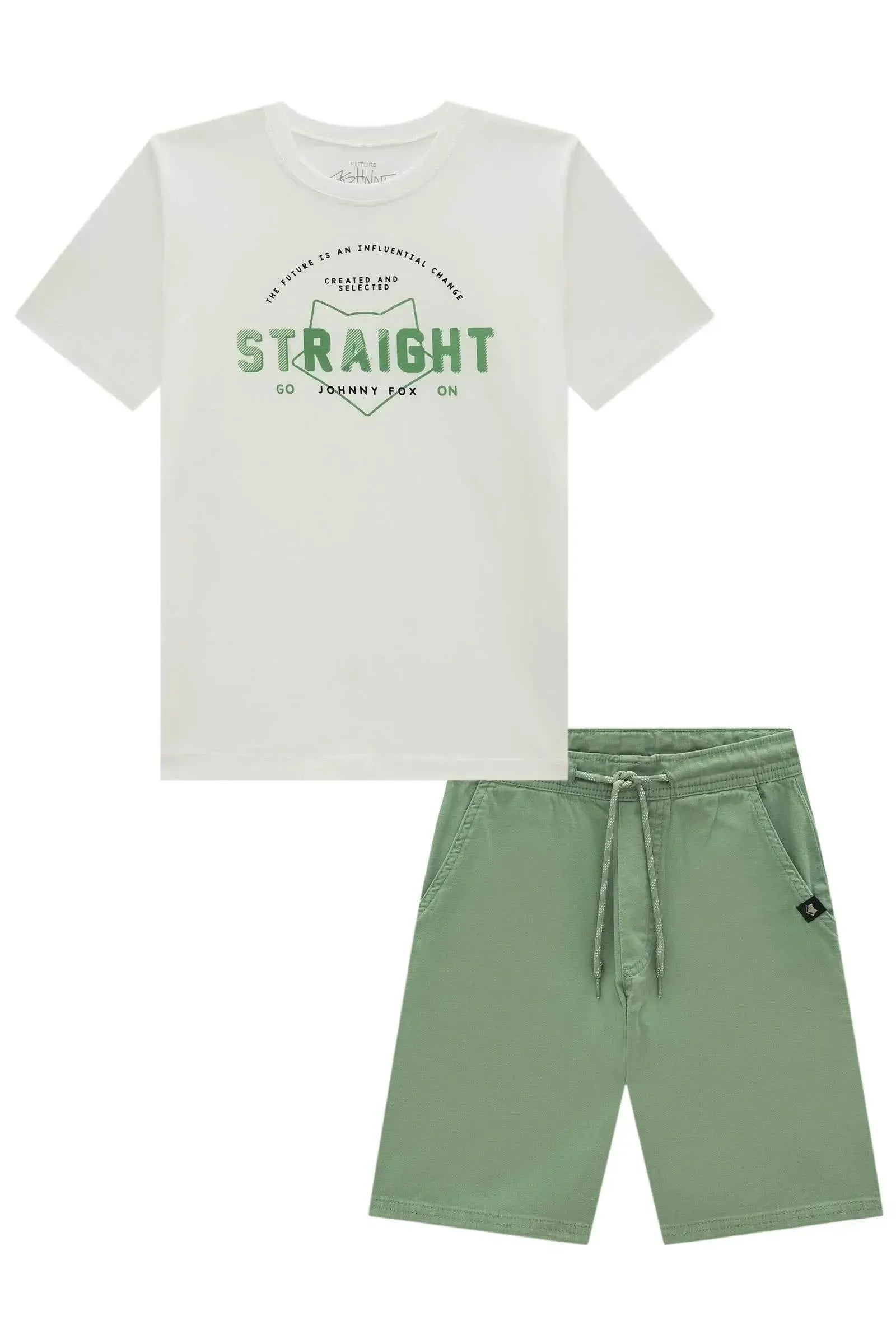 Conjunto de Camiseta em Meia Malha e Bermuda em Sarja Stretch com Elastano 96837 Johnny Fox Teen Menino