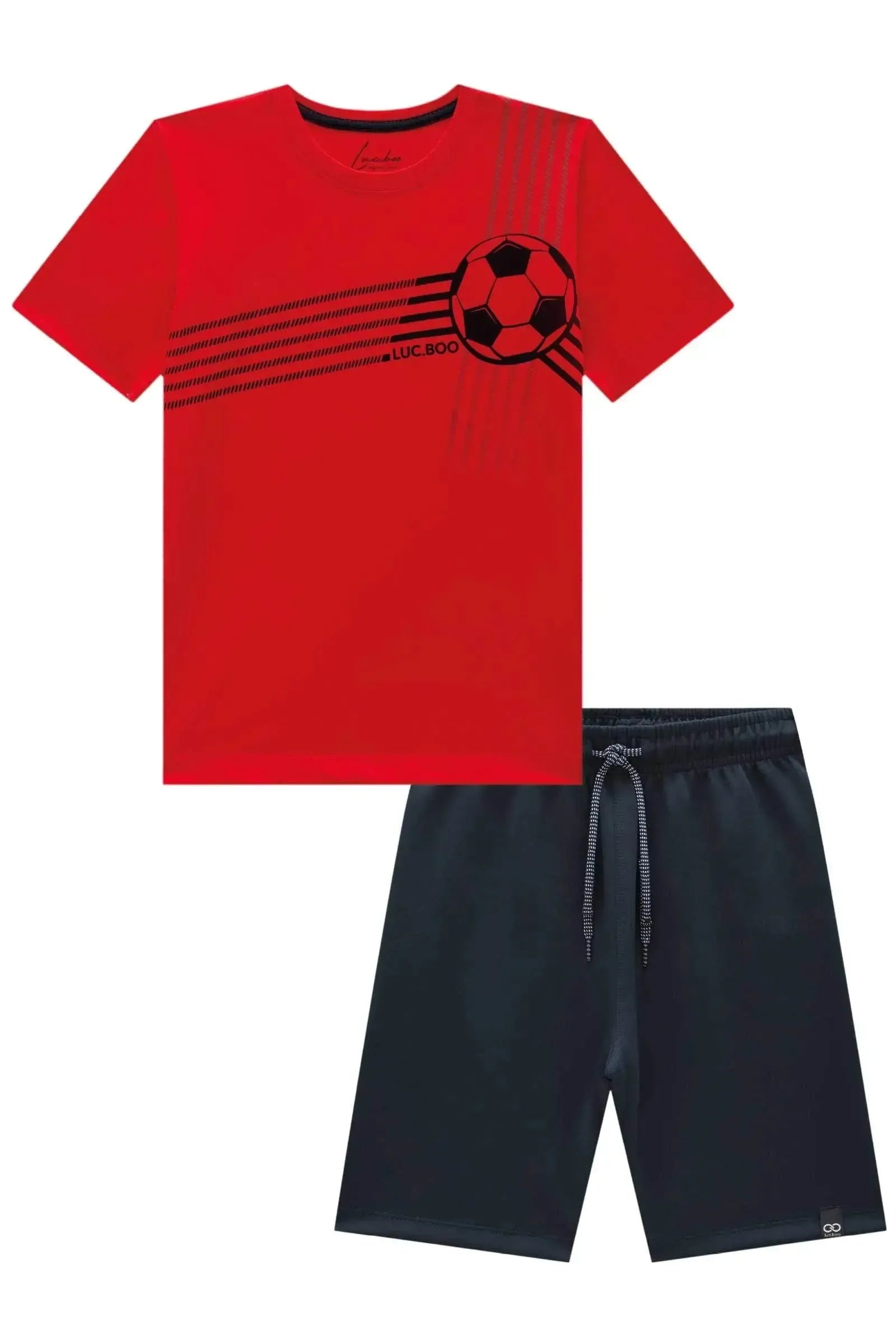 Conjunto de Camiseta em Meia Malha e Bermuda em Sport Tech com Elastano 92475 LucBoo Infantil Menino