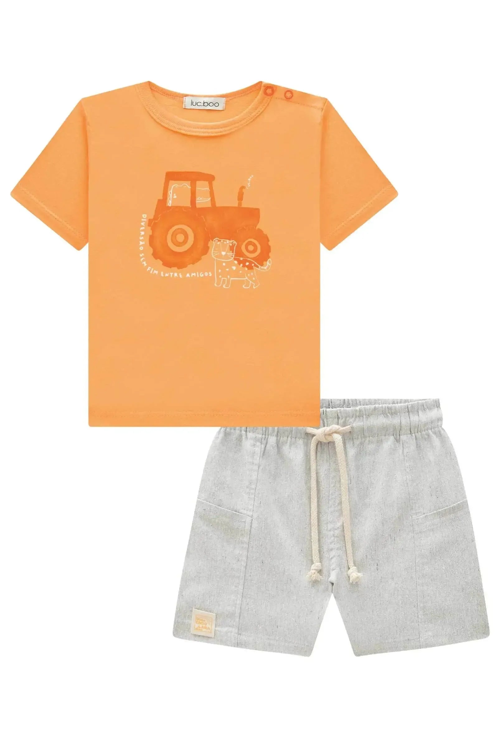 Conjunto de Camiseta em Meia Malha e Bermuda em Tecido Dubai com Elastano 84243 LucBoo Infantil Menino