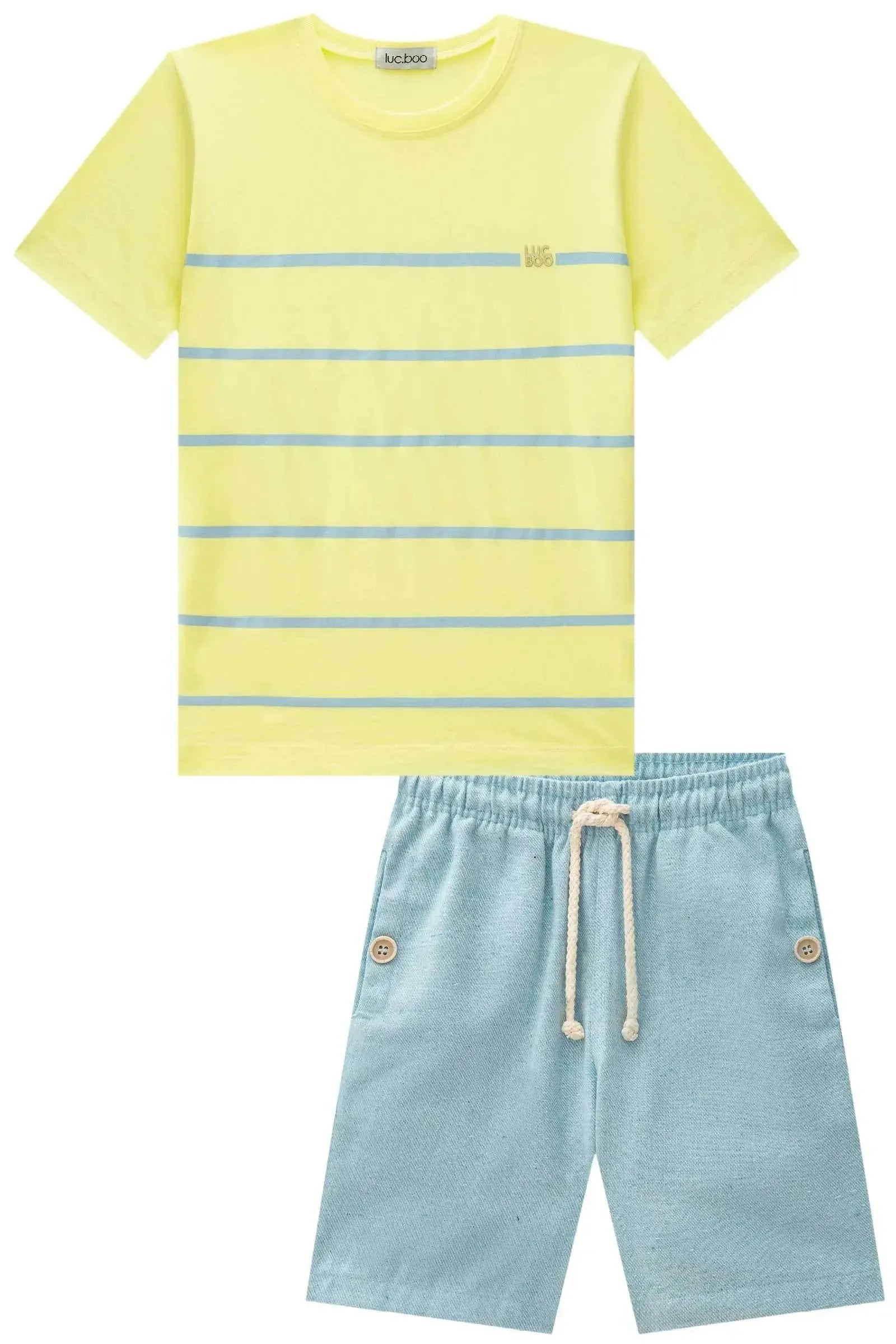 Conjunto de Camiseta em Meia Malha e Bermuda em Tecido Riveira 87580 LucBoo Infantil Menino