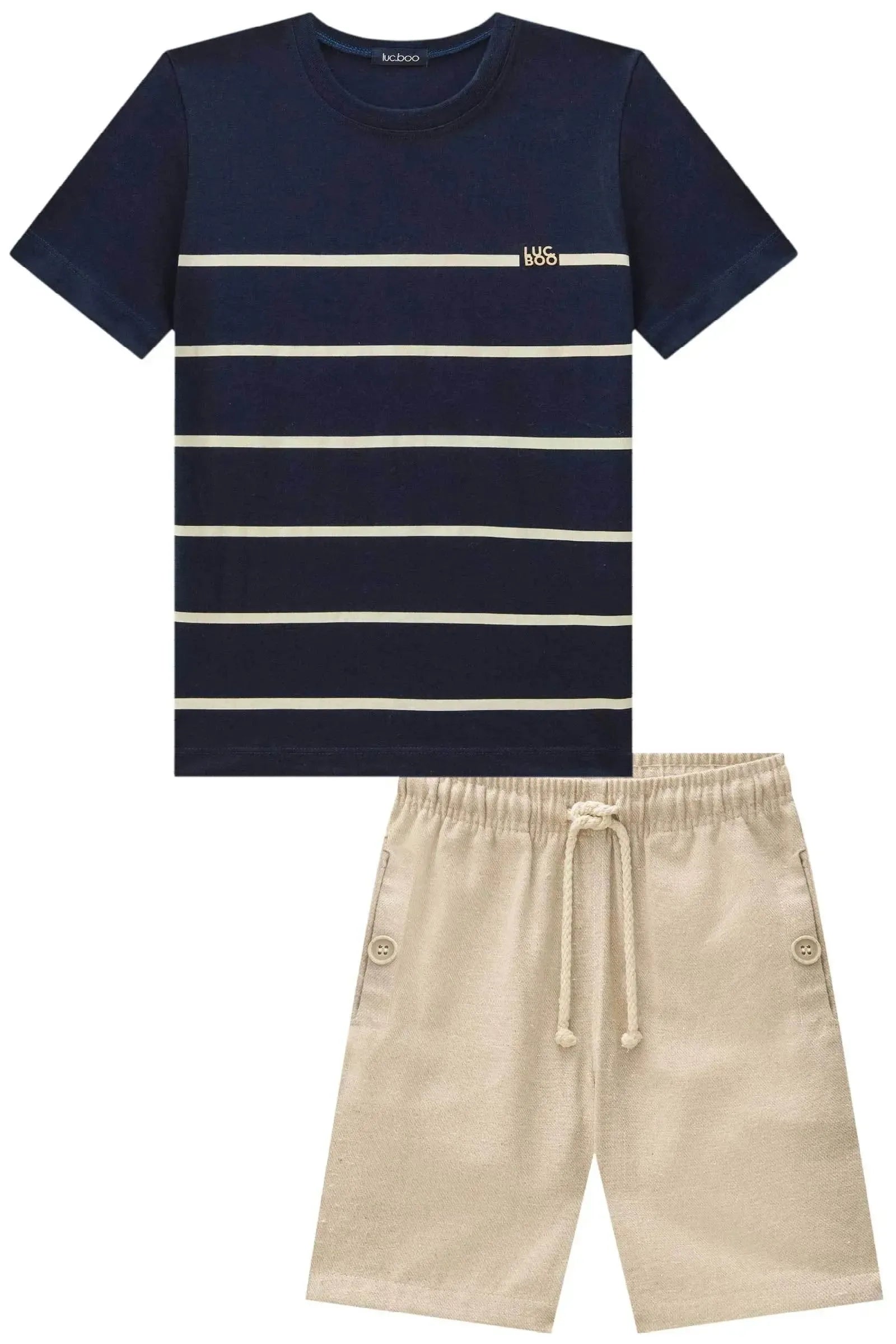 Conjunto de Camiseta em Meia Malha e Bermuda em Tecido Riveira 87580 LucBoo Infantil Menino