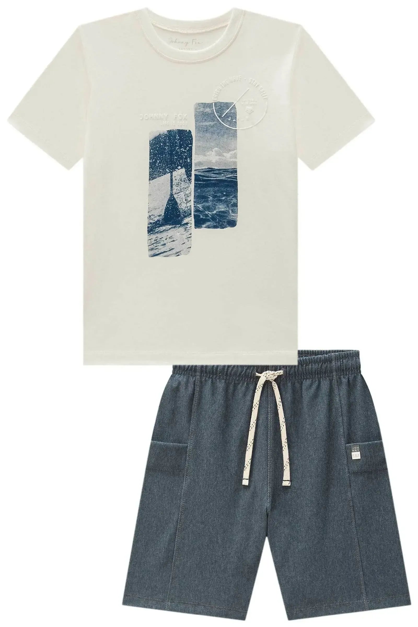 Conjunto de Camiseta em Meia Malha e Bermuda En Cotton Jeans com Elastano 98693 Johnny Fox Teen Menino