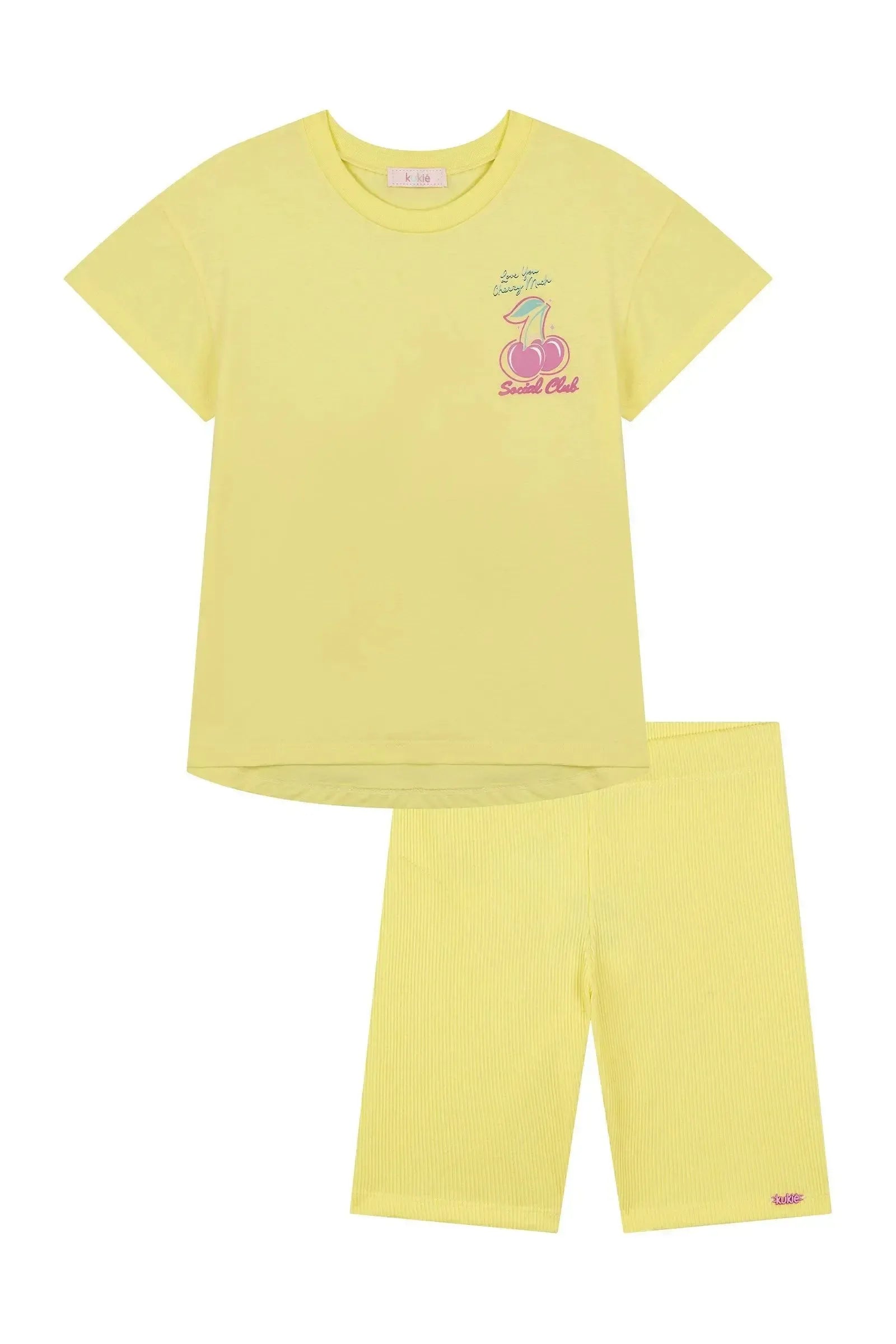 Conjunto de Camiseta em Meia Malha e Biker em Solft Line 88738 Kukiê Infantil Menina