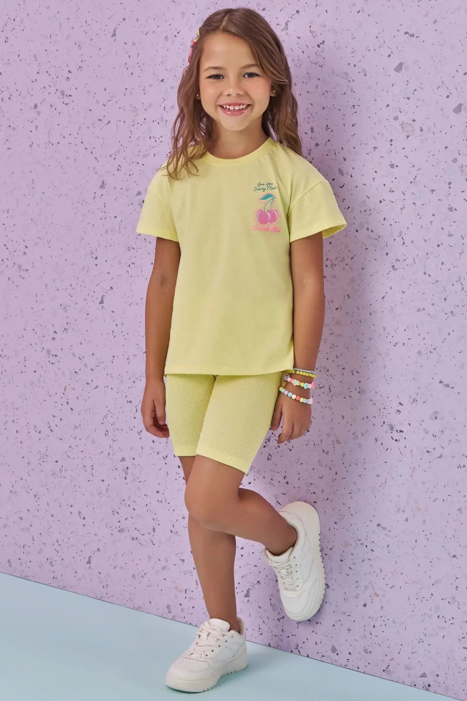 Conjunto de Camiseta em Meia Malha e Biker em Solft Line 88738 Kukiê Infantil Menina
