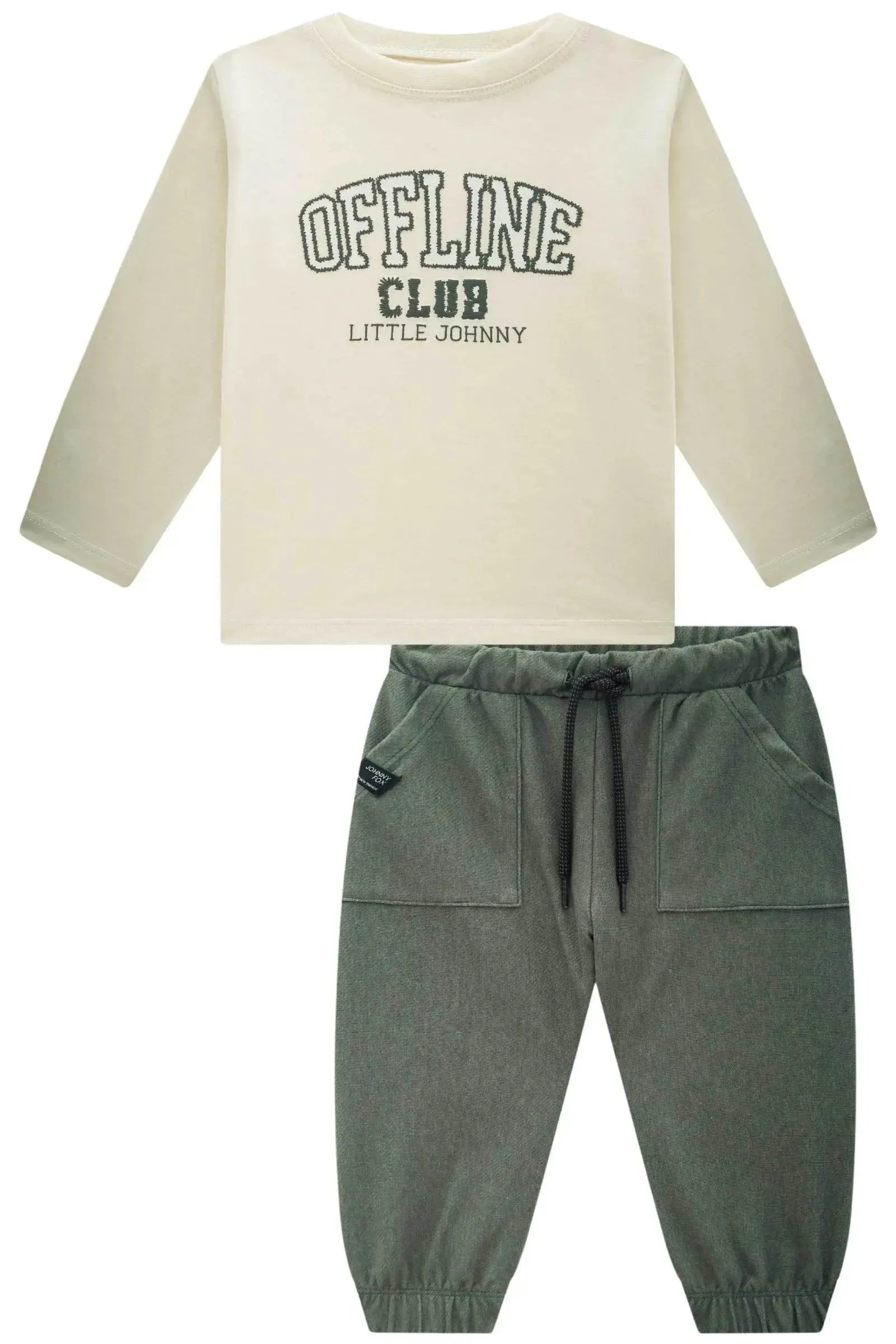 Conjunto de Camiseta em Meia Malha e Calça Jogger em Cotton Jeans com Elastano 92305 Johnny Fox Bebê Menino